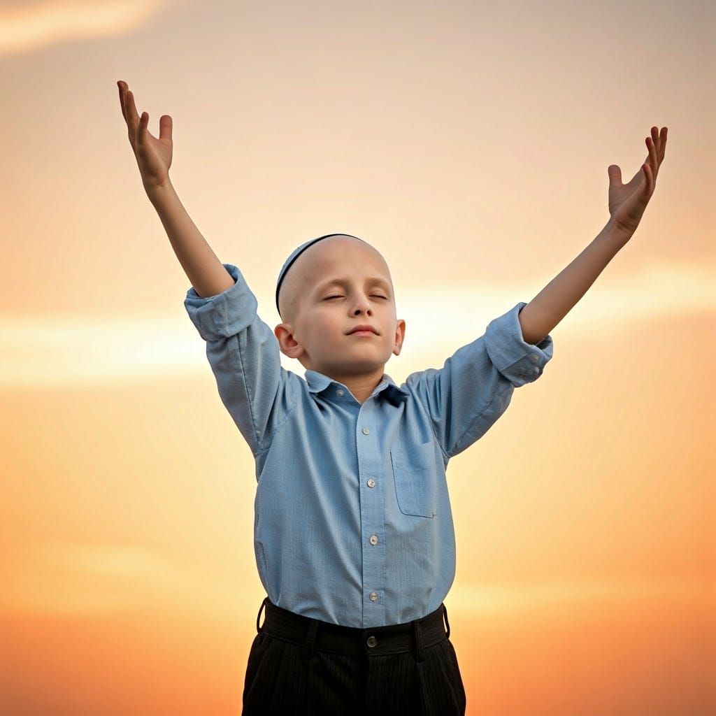 Hopeful Haredi Boy in Gentle Sunset Glow