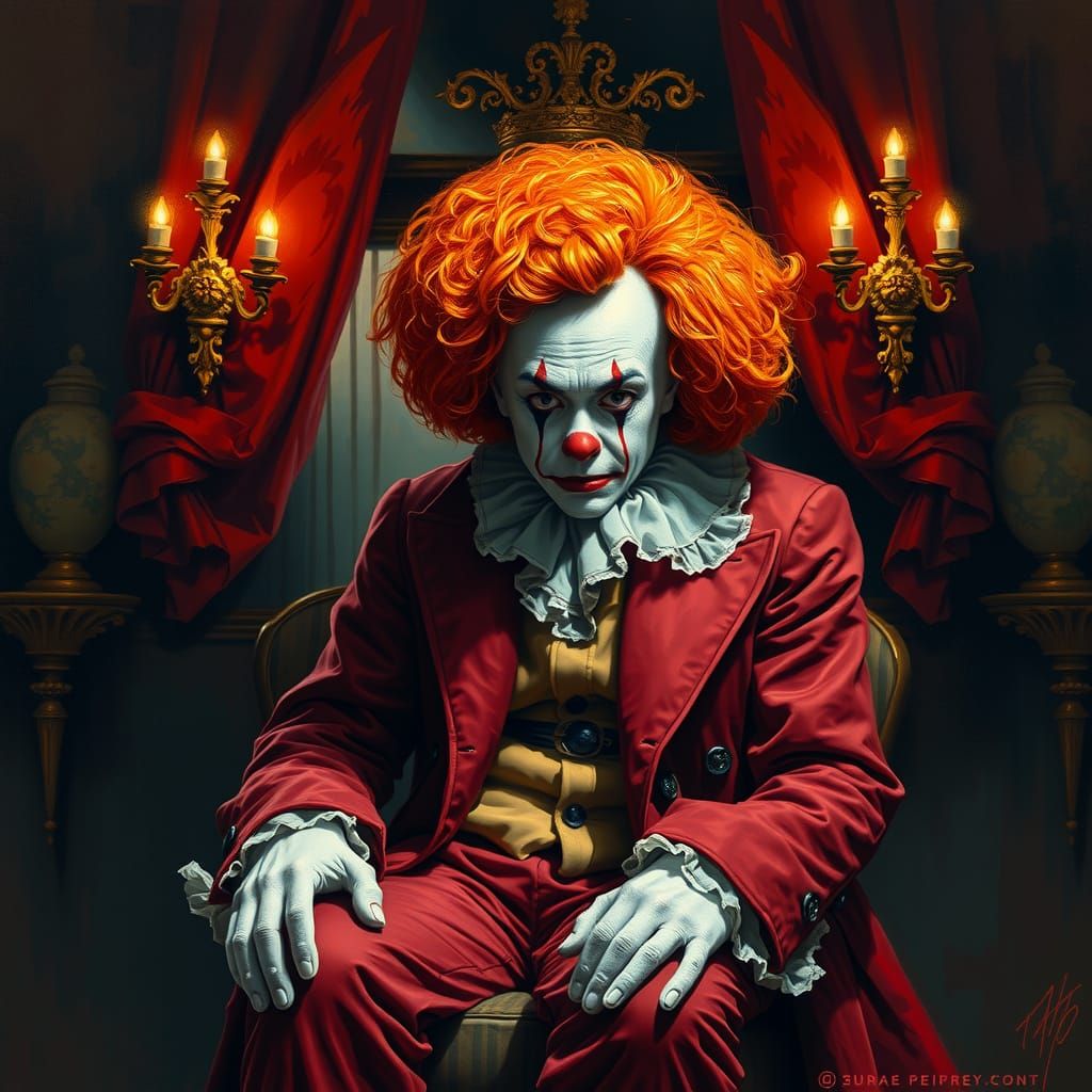 Melancholy Clown in Music Hall, Impressionist Portrait