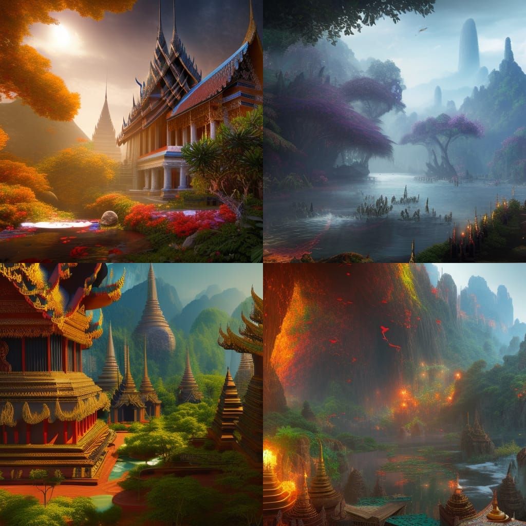 Thailand Morning: Detailed Matte Painting in Deep Color