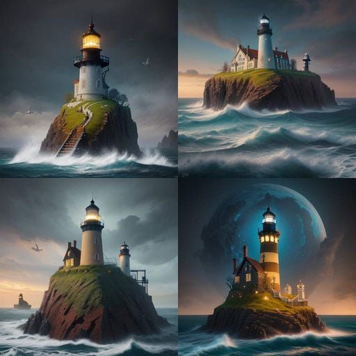 Surreal Gingerbread Lighthouse in Vibrant Fantasy Style