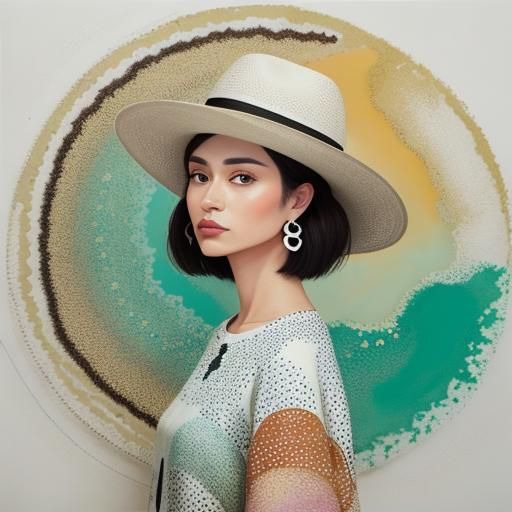 Woman in Aboriginal Dot Art Style with Abstract Circles