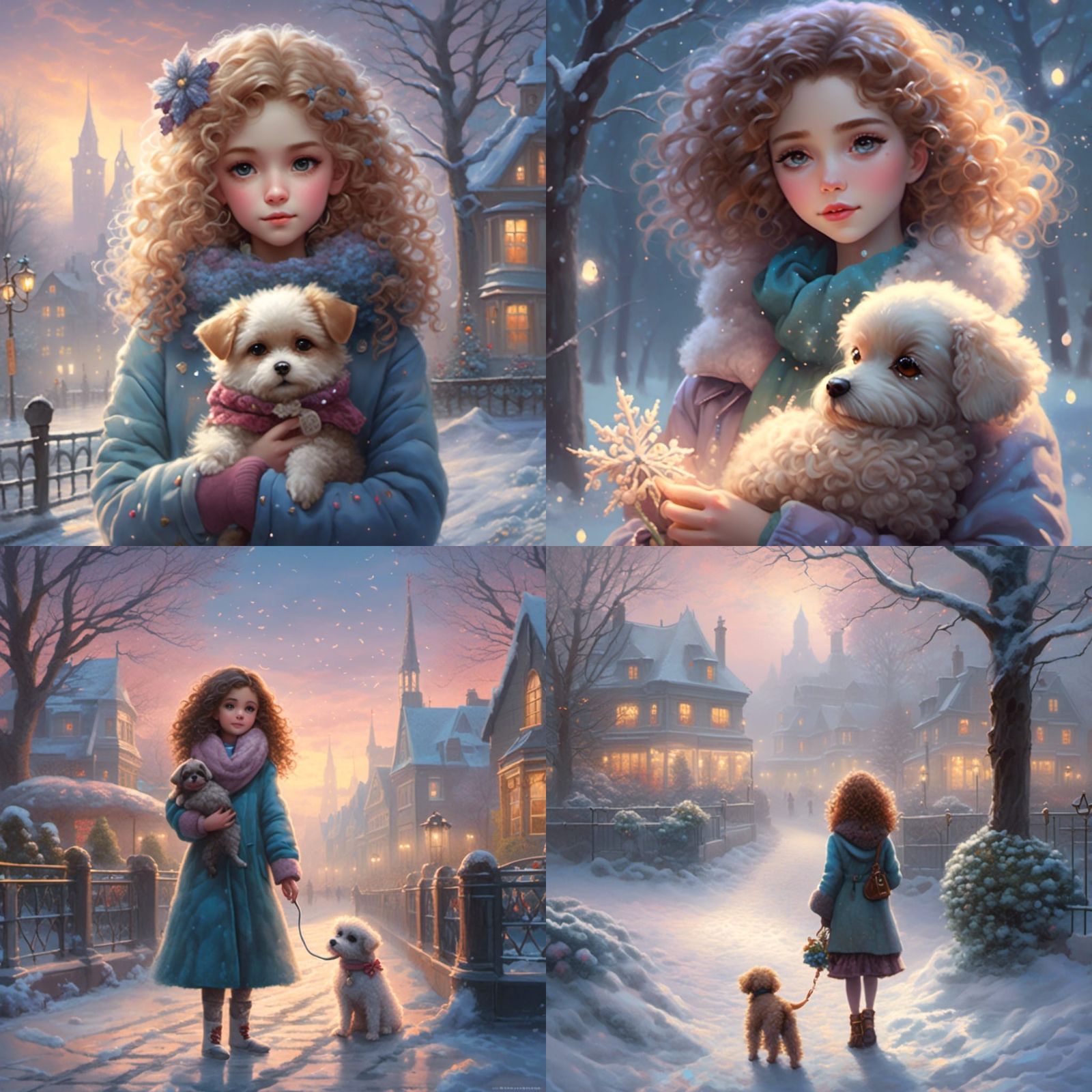 Girl with Dog in Winter: Ethereal Fantasy Art