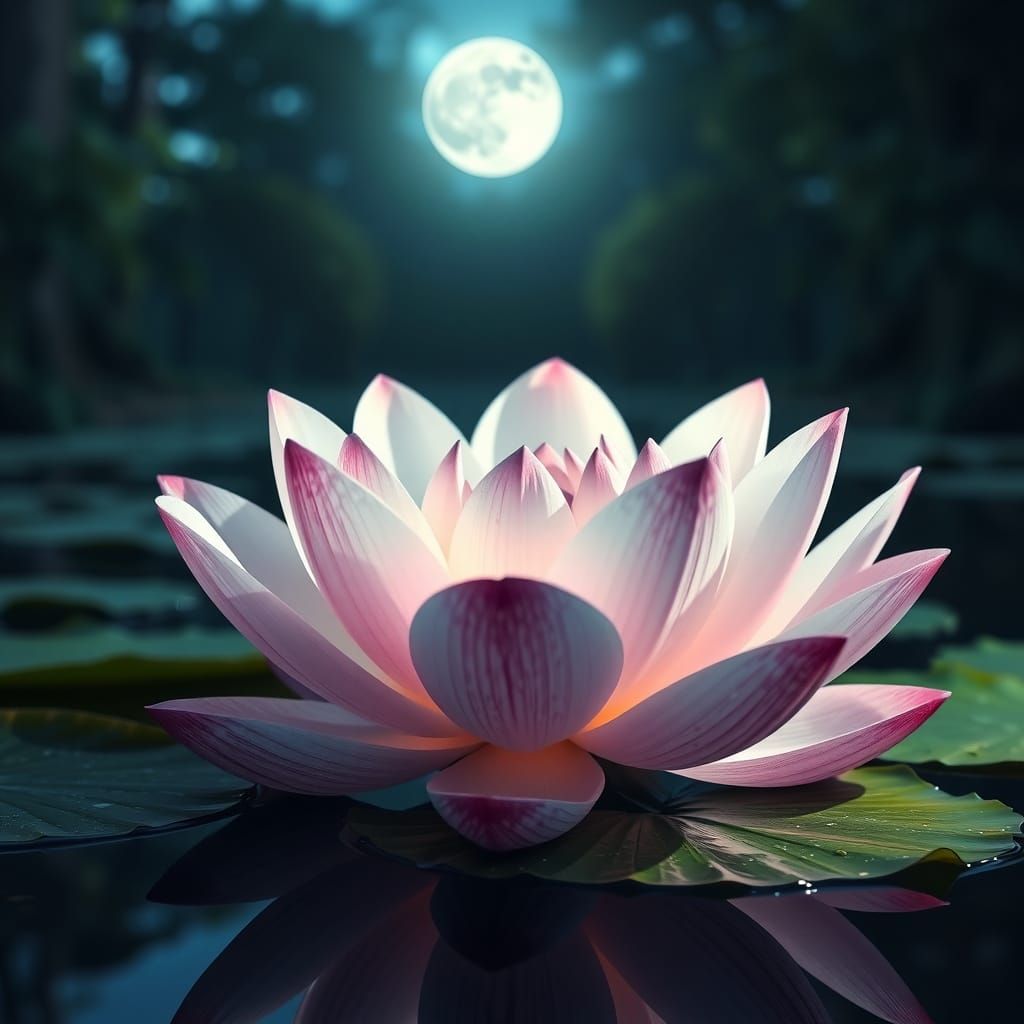 Majestic Lotus Under Full Moonlight
