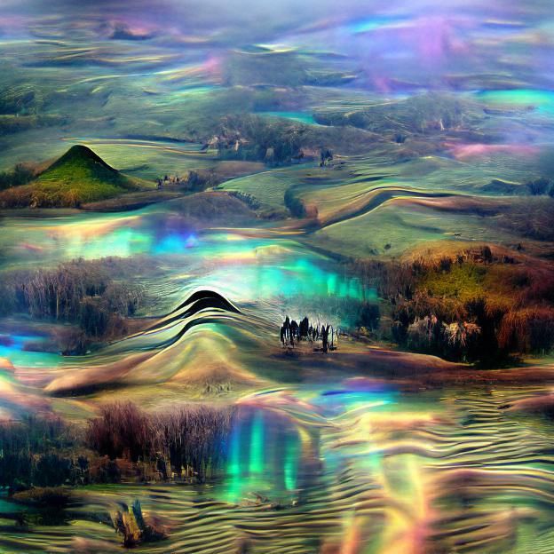 Iridescent Strange Landscape: A Peculiar Dreamscape