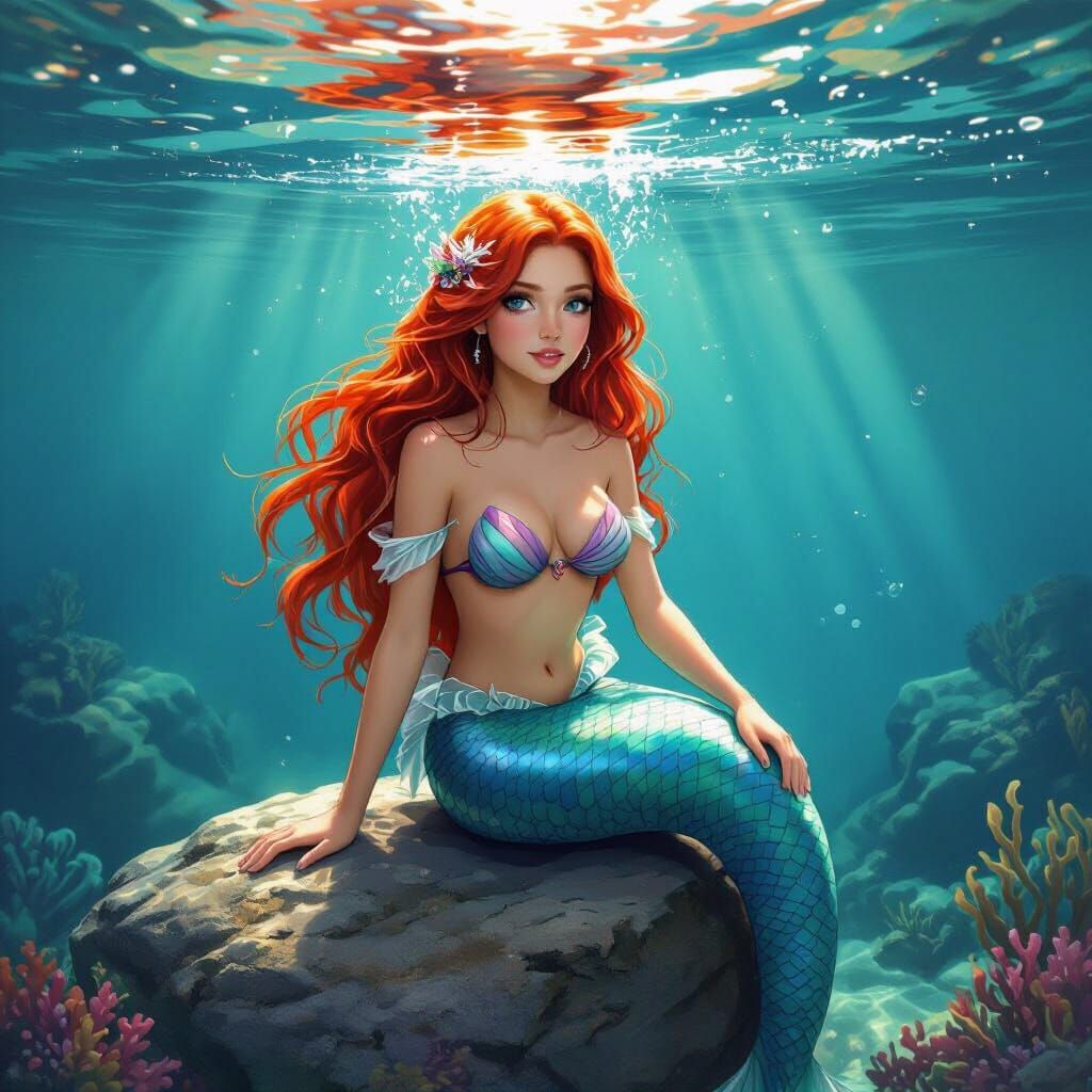 Underwater Mermaid Princess with Red Hair