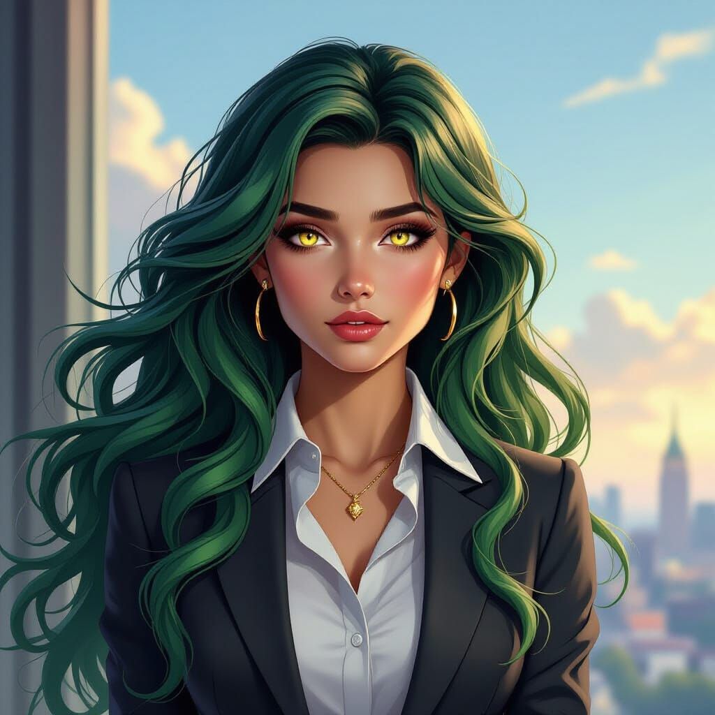 Fantasy Medusa in Office: Apologetic, Snake Hair, Epic Light...