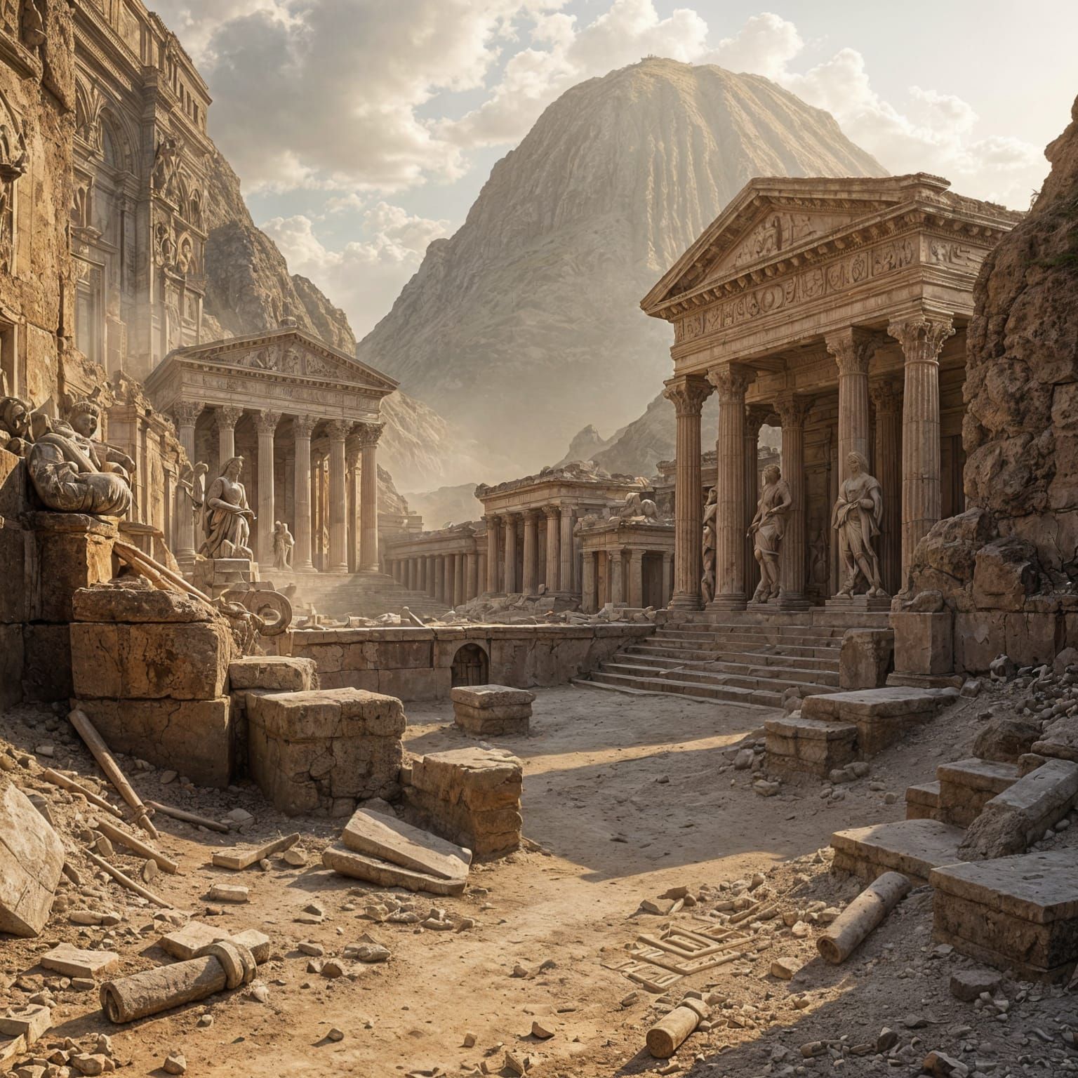 Lost City Unearthed: Pompeii-Like Ruins in Morning Light