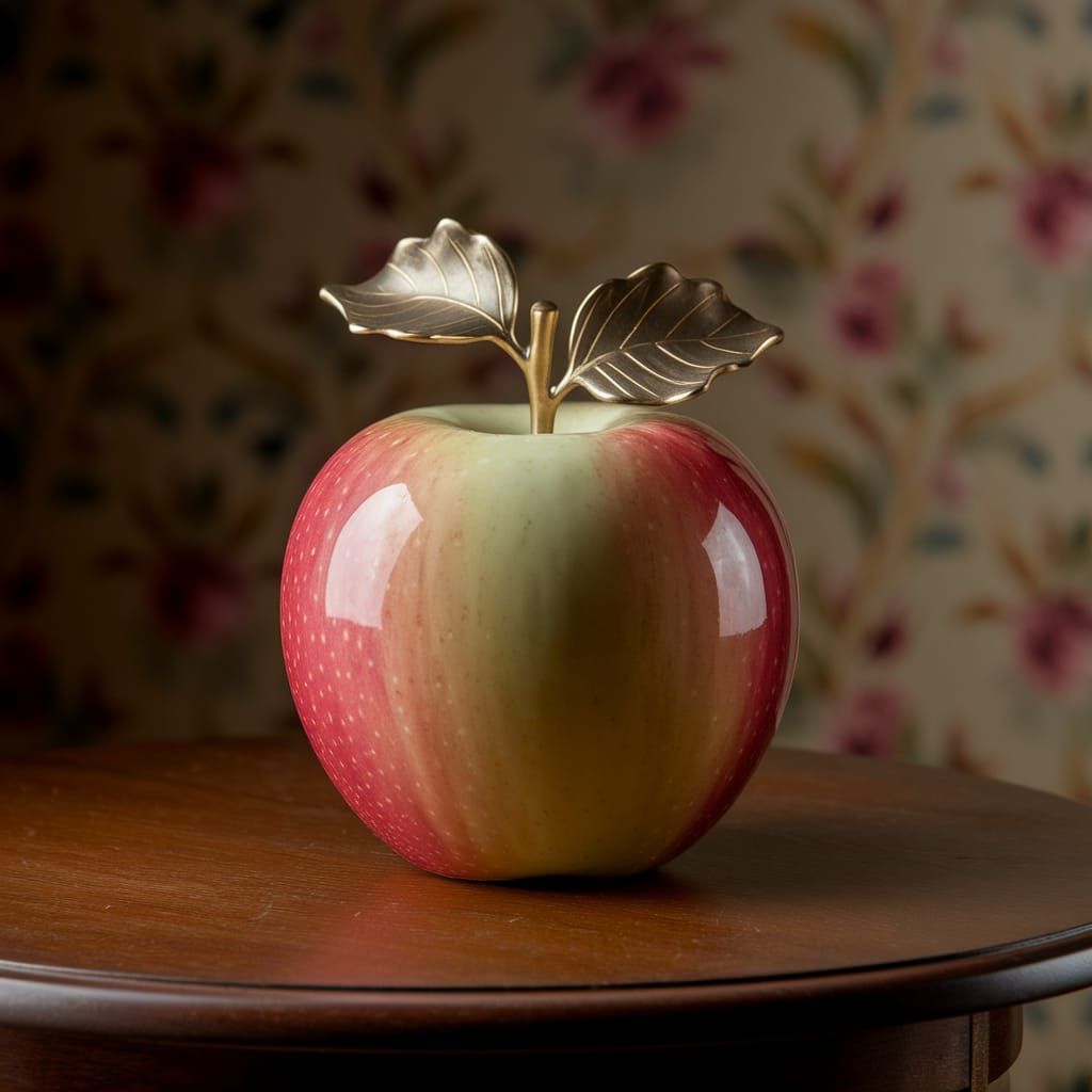 Elegant Apple Sculpture in Porcelain with Golden Accents
