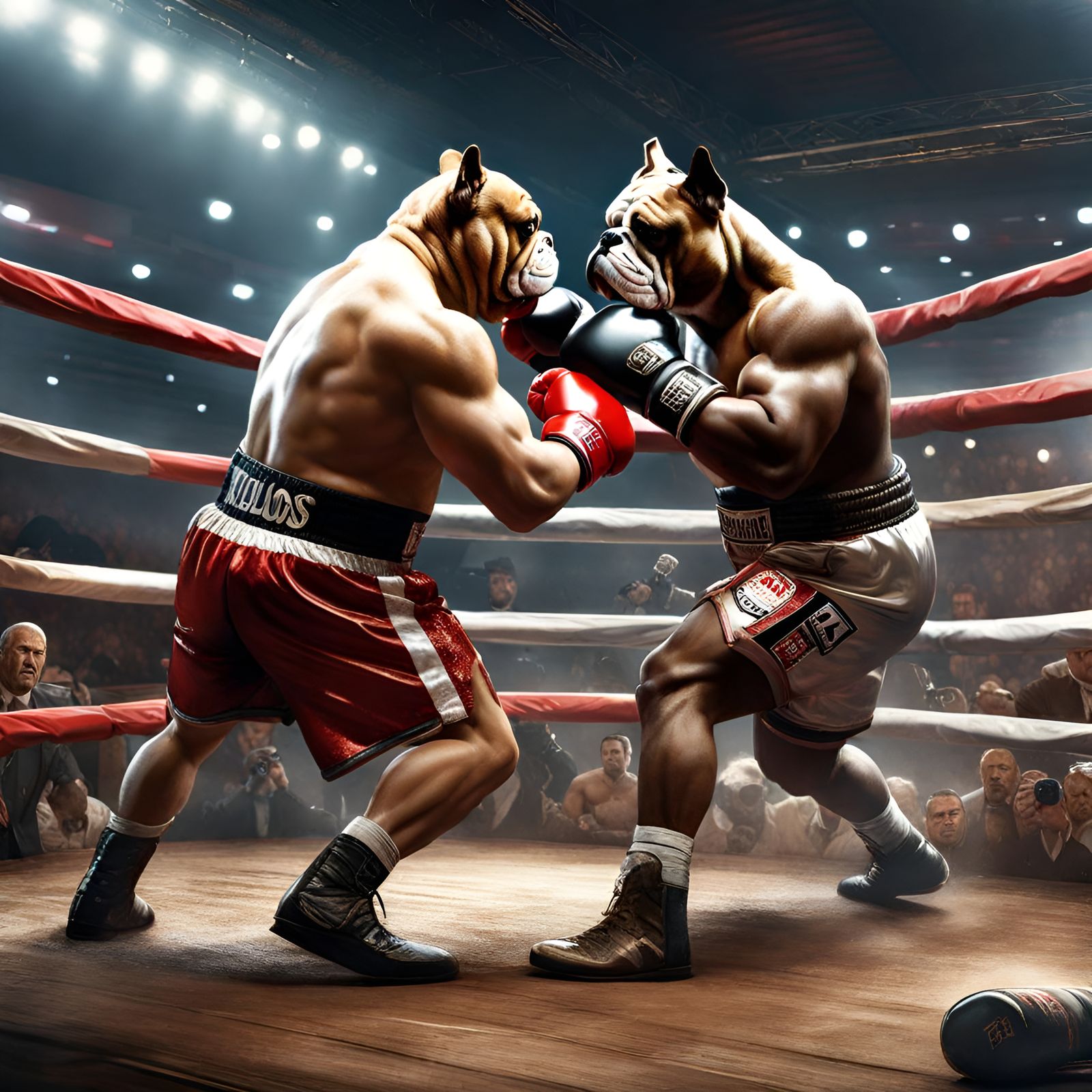 Bulldogs Boxing in Ring: Hyperdetailed Sport Scene