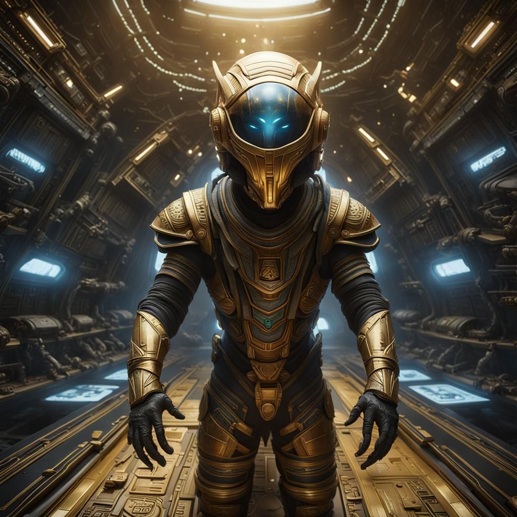 Alien Bastet Spacesuit: Hyperdetailed Dark Fantasy Art