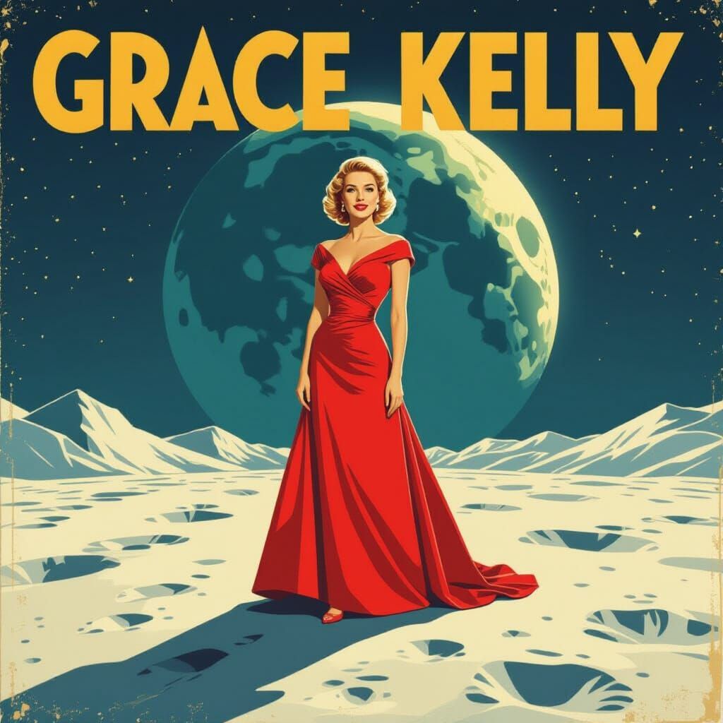 Grace Kelly as 山口百恵 in Vintage Art Deco Poster