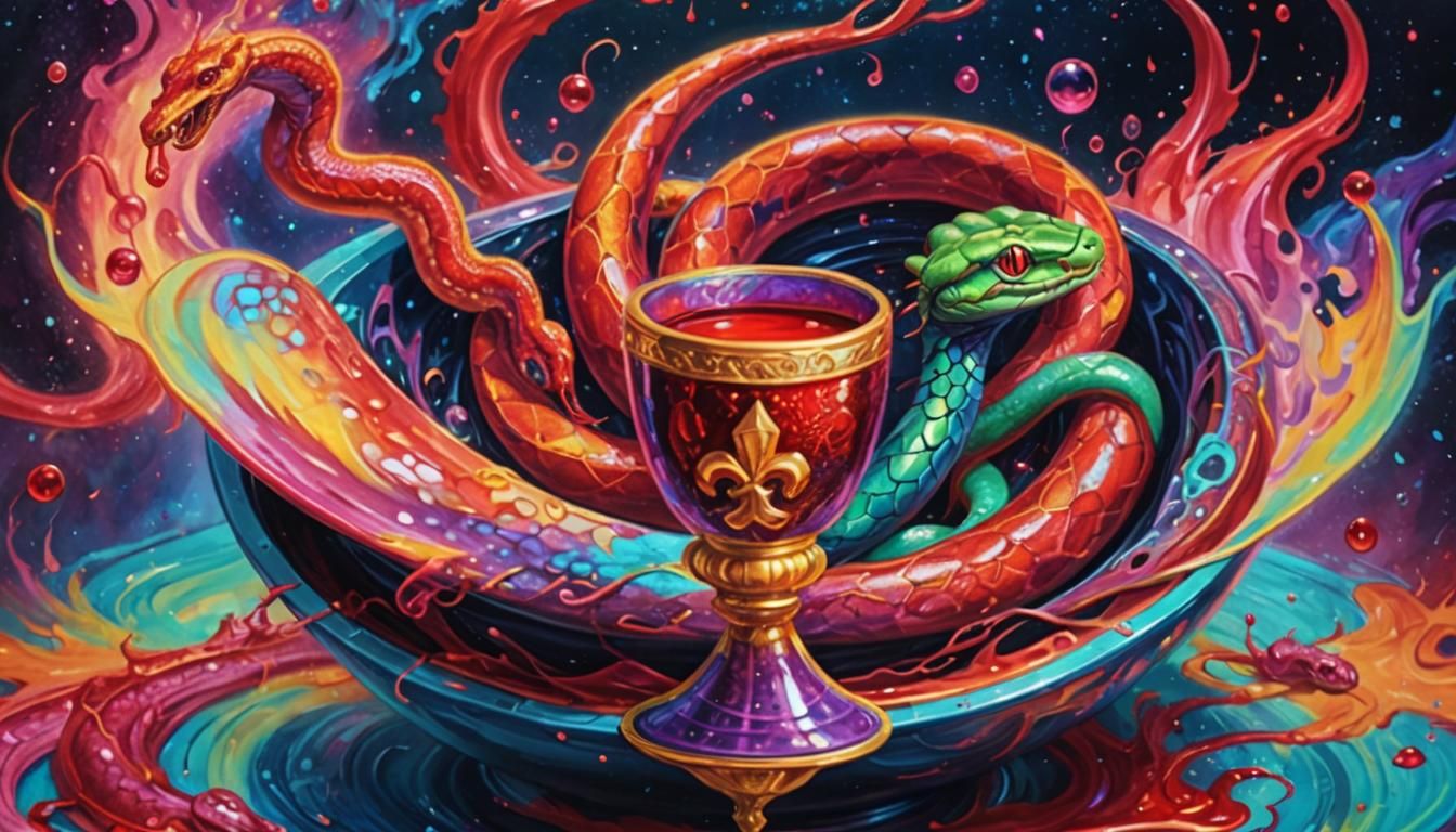 Blood Lily and Serpent in Cosmic Oil Painting