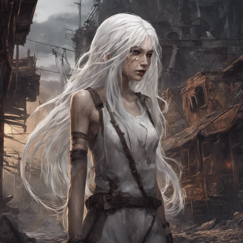 Dark Fantasy: Woman with Tiger in Abandoned Town