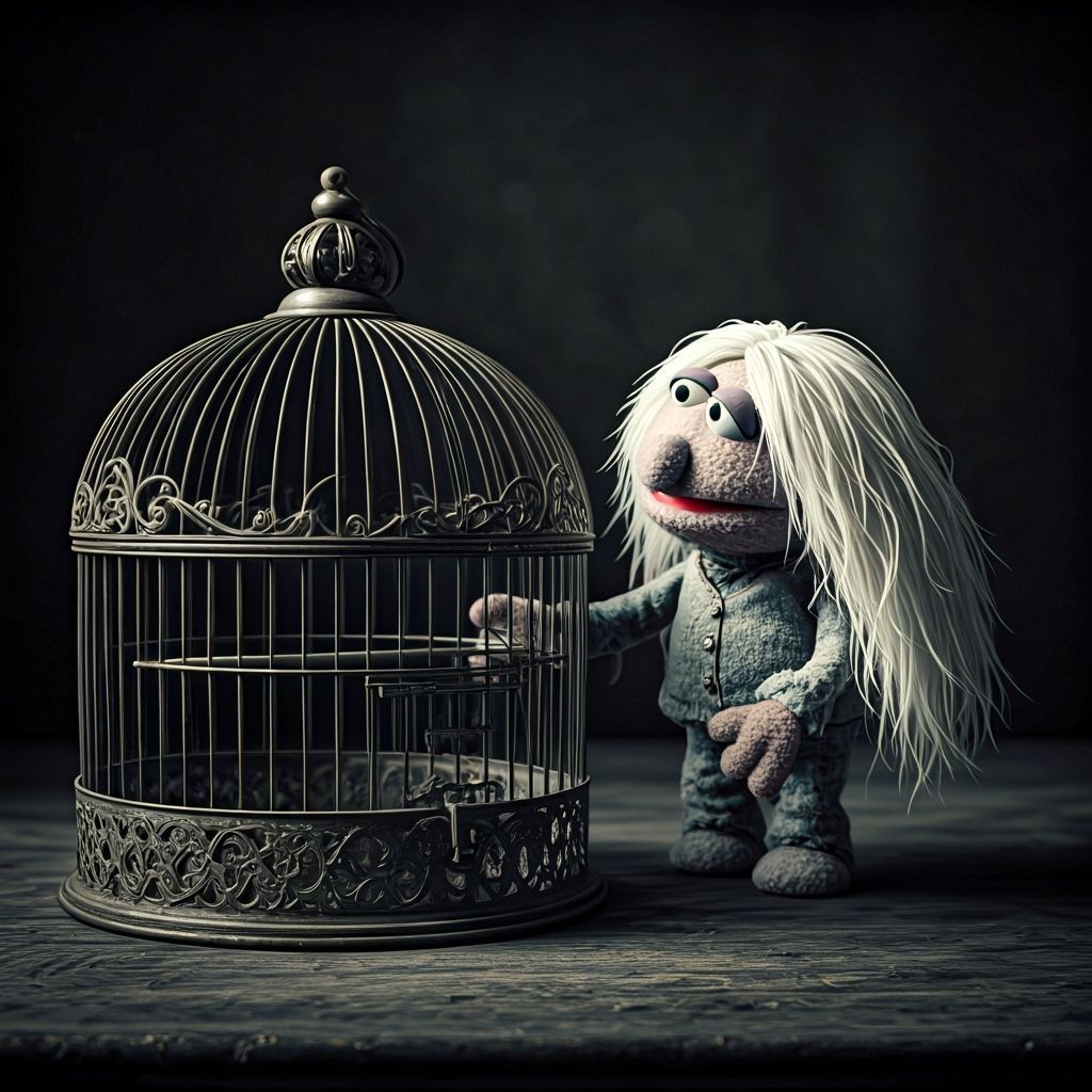 Muppet Character Gazes at Antique Birdcage in El Greco Style