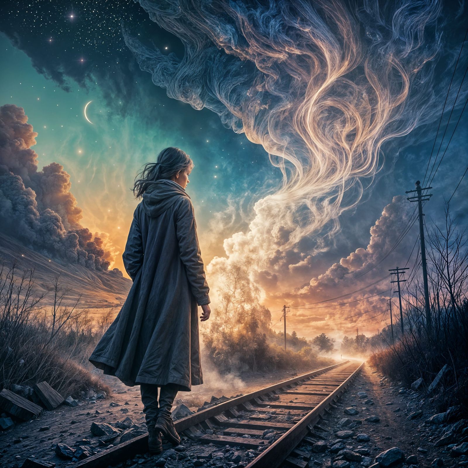 Woman at the Edge of Reality in Surrealist Style