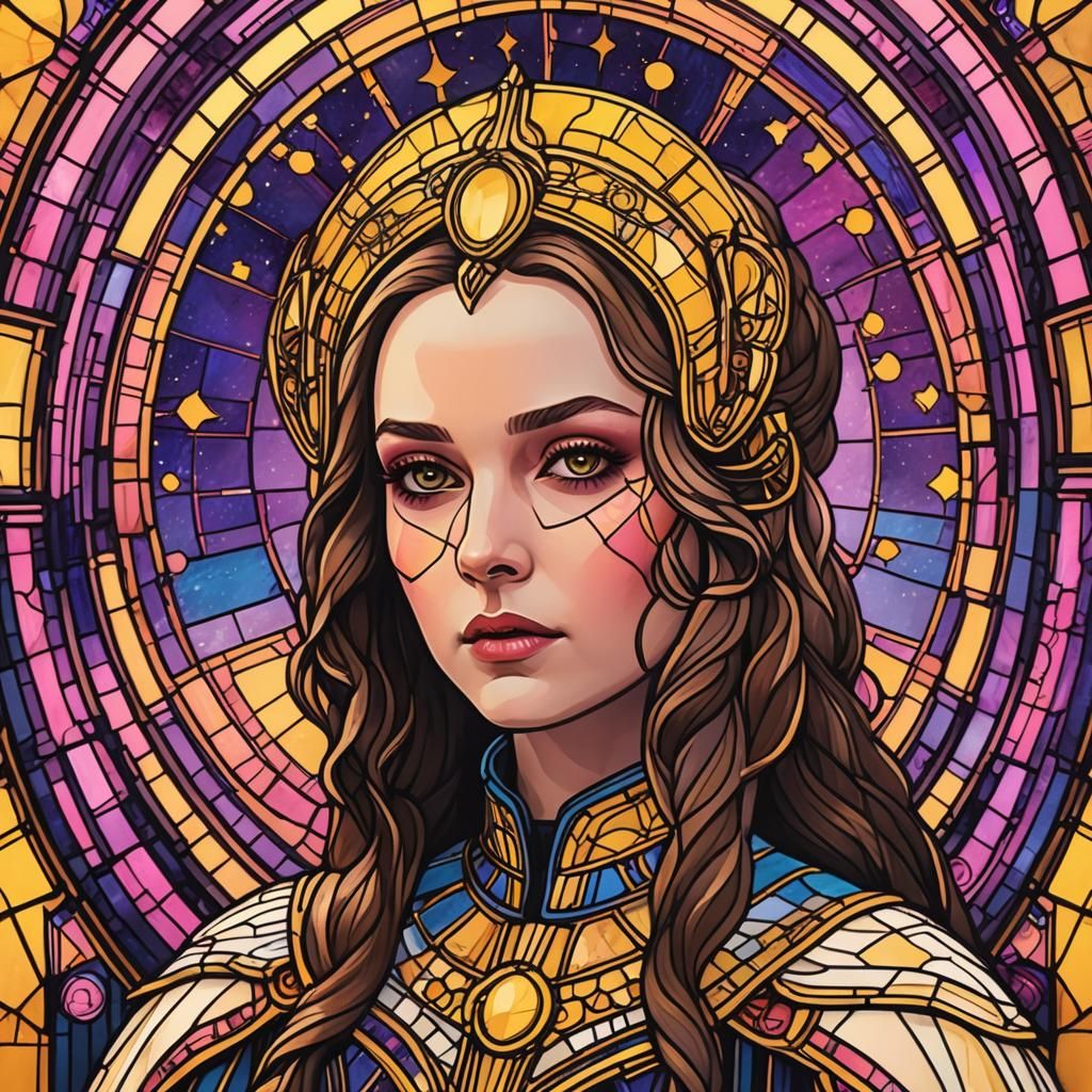 Padme Amidala Stained Glass Window in Synthwave Style