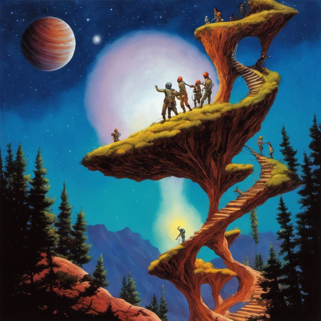 Teamwork on a Burtonesque Mountain to the Moon