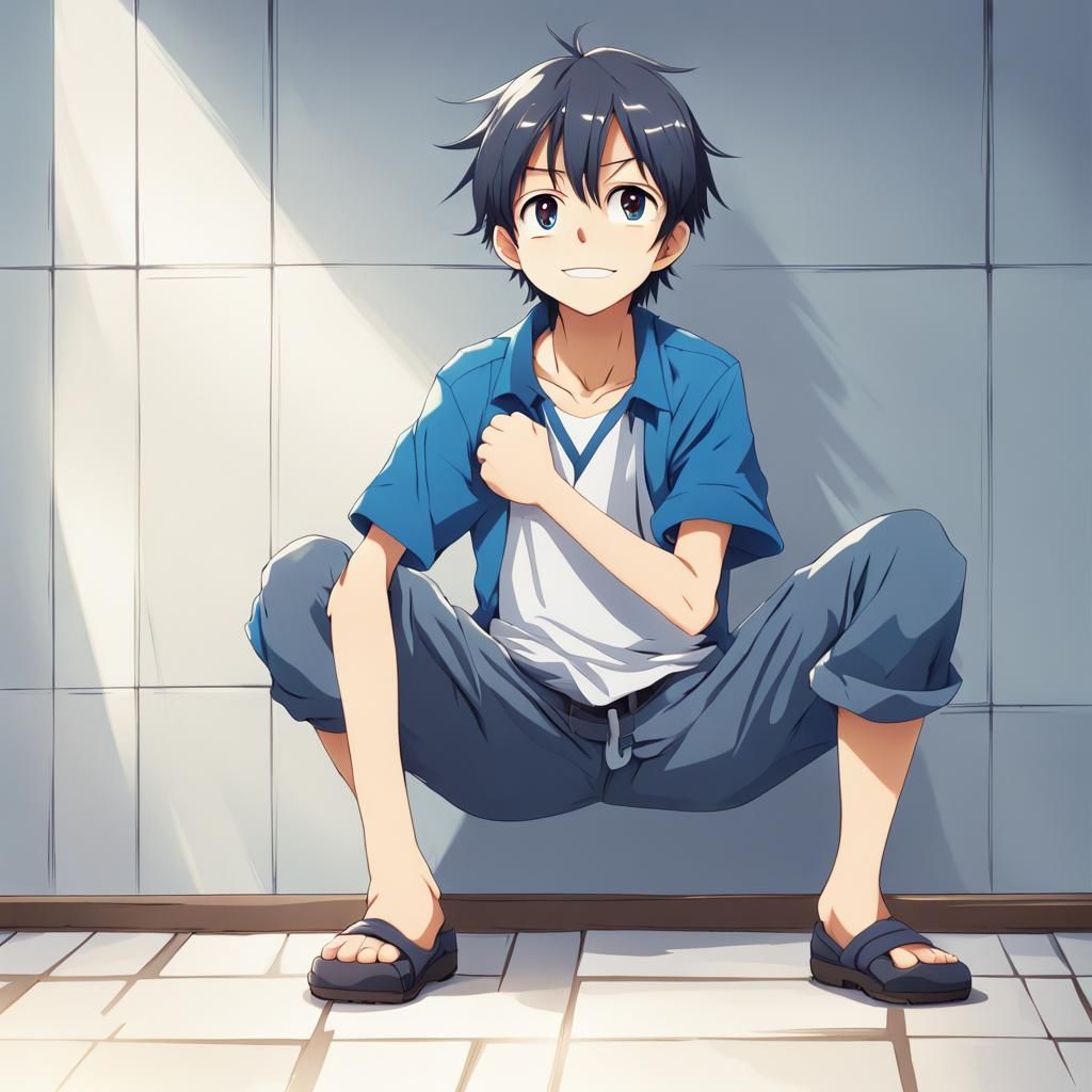 Anime Style Portrait of Boy in Blue Shirt