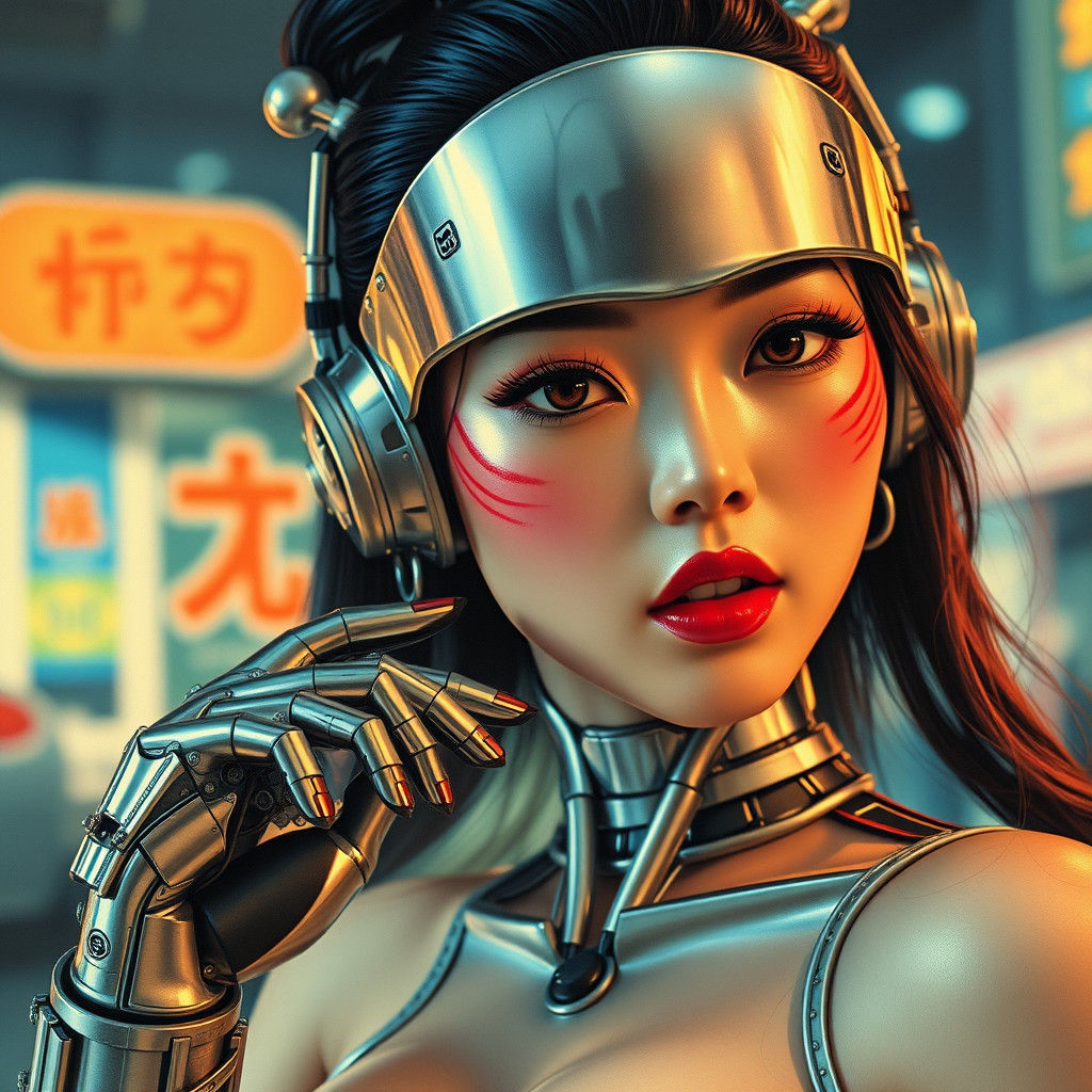 Retro Bionic Asian Bombshell in Pulp Poster Style