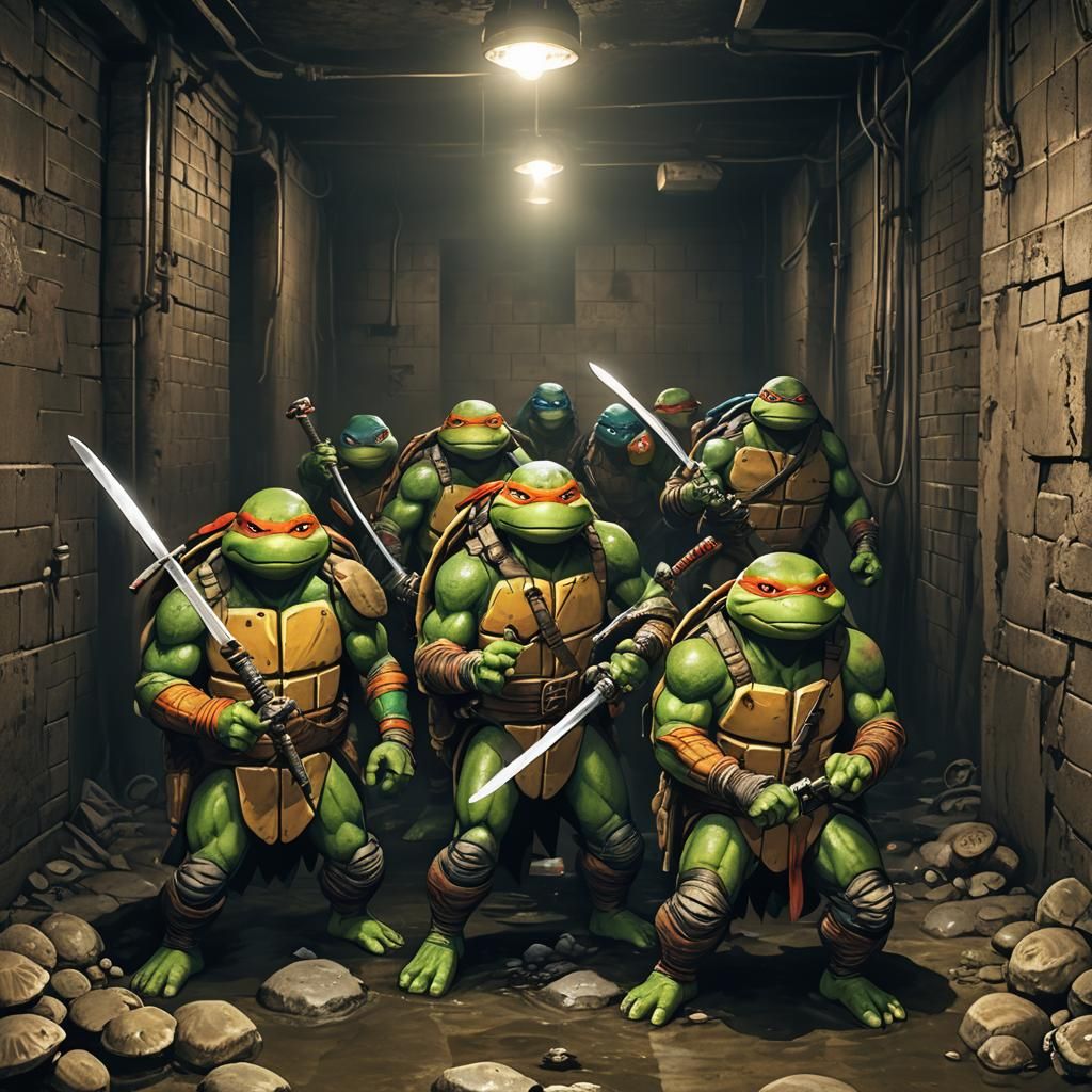 Ninja Turtles in Dark Sewer Lair: Surrealism