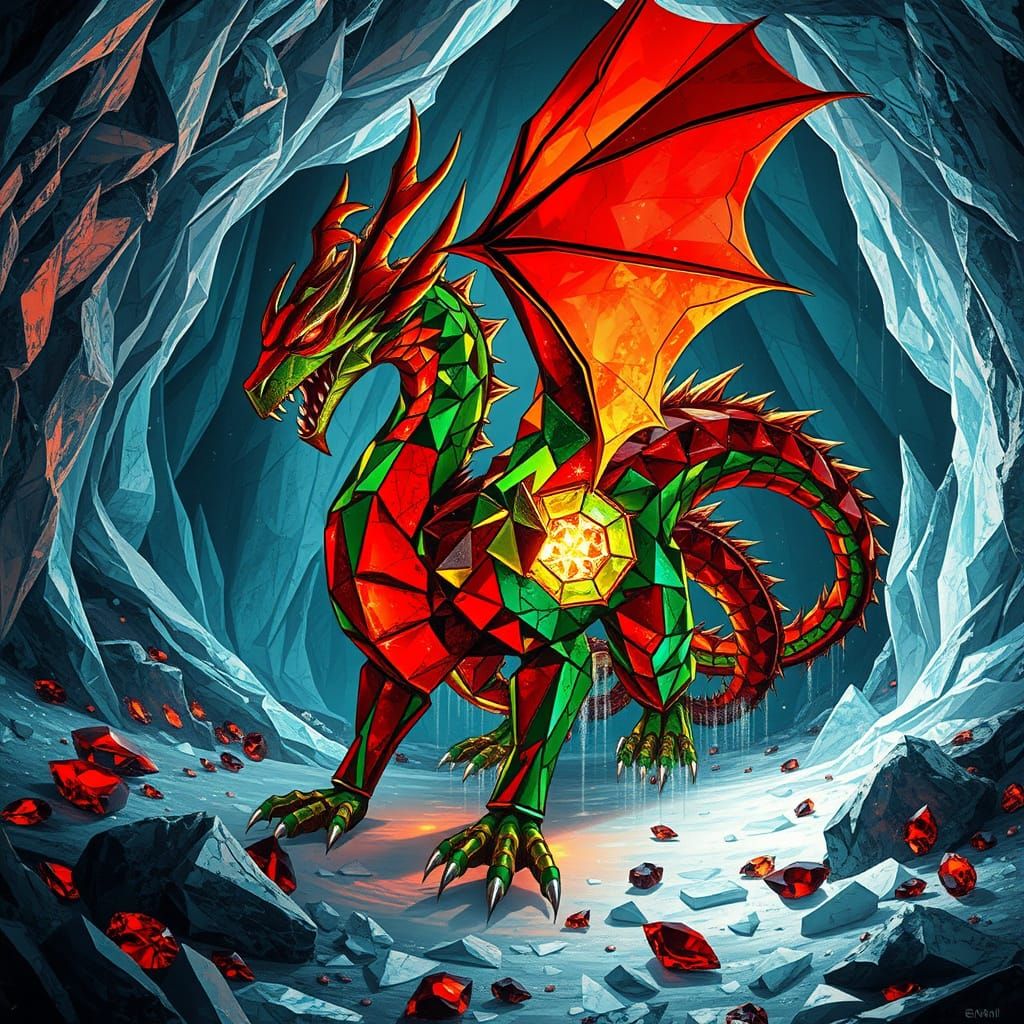 Fractured Dragon in a Glittering Ice Cave