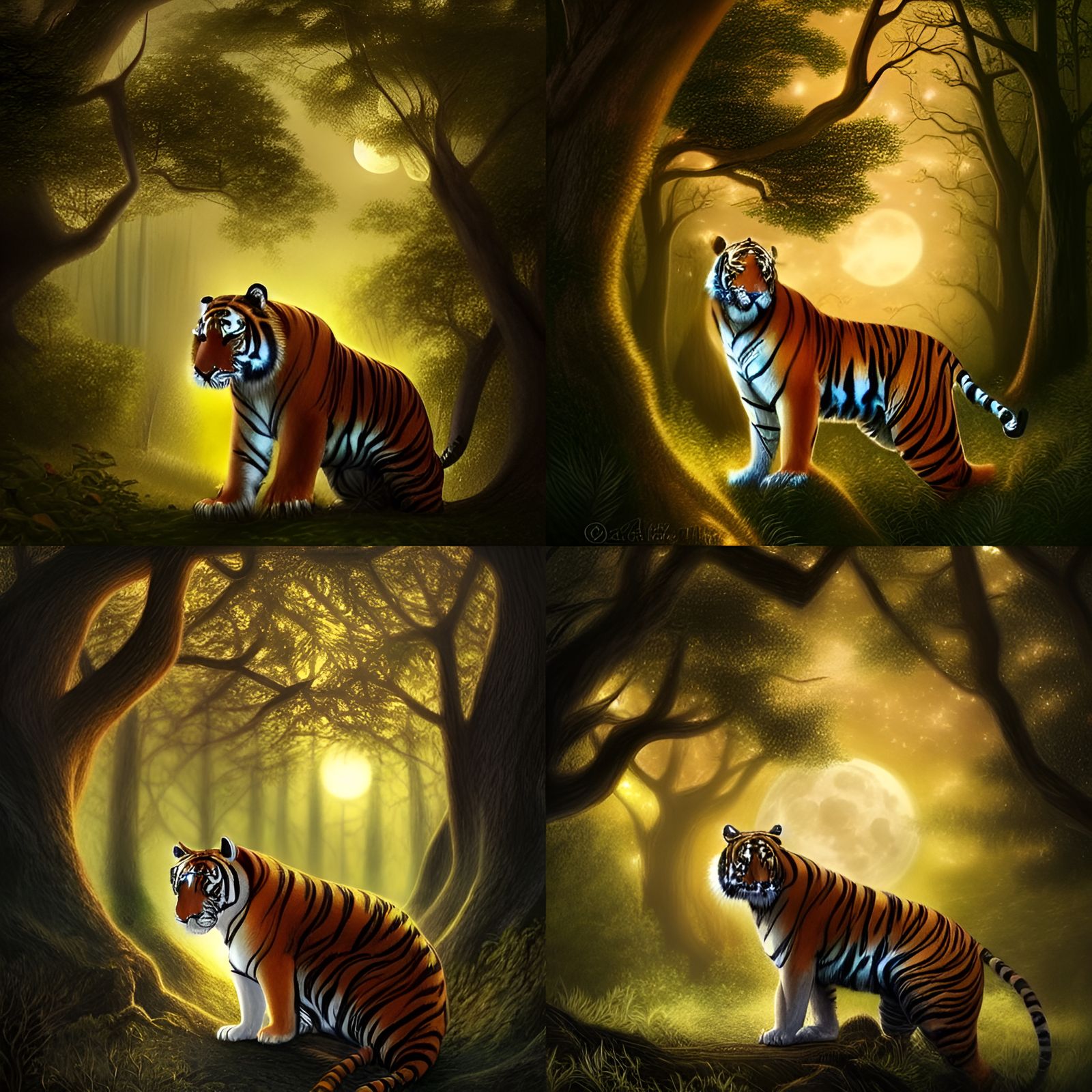 Tiger Portrait Under Moonlight: Fantasy Book Cover Art