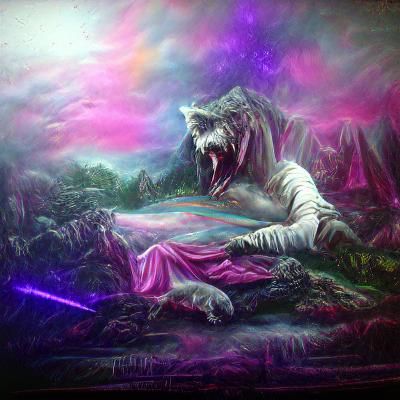 Saber-Tooth Tiger and Dire Wolf in Ethereal Forest