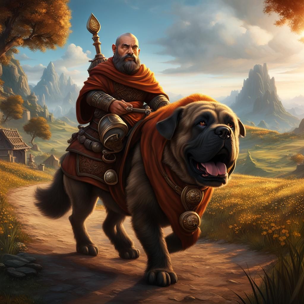 Halfling Monk on Mastiff in Detailed Fantasy Art