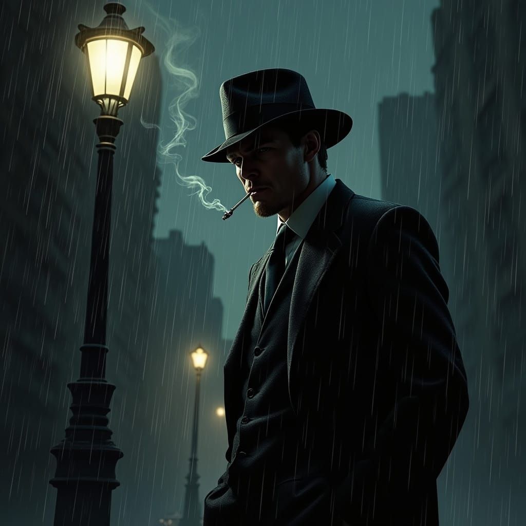 Film Noir Private Investigator in the Rain