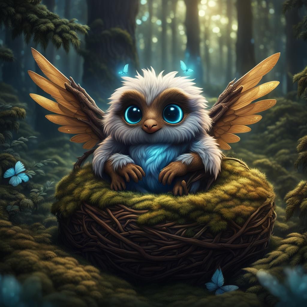 Cute Winged Creature in Magical Forest Art