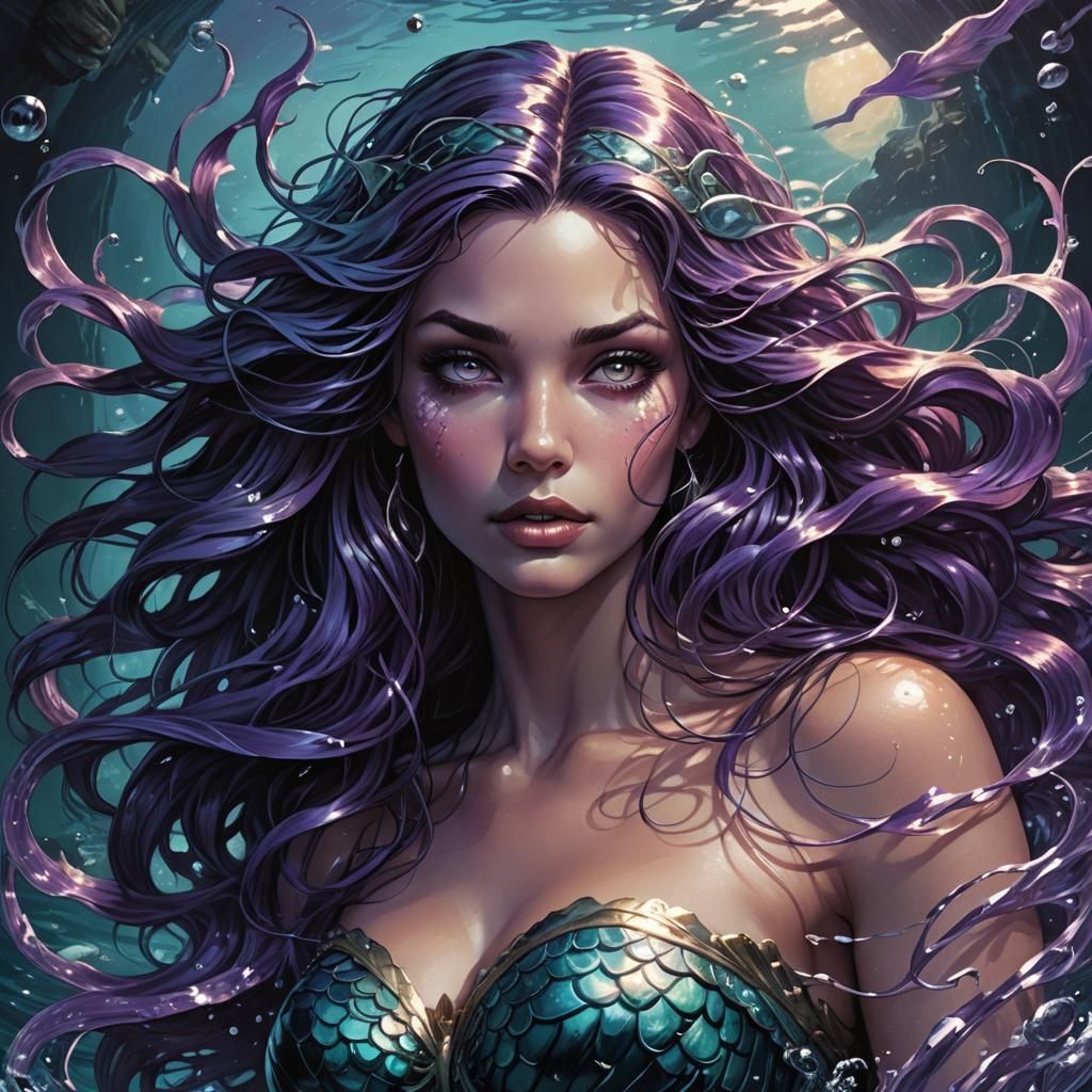 Mysterious Mermaid Siren in Dark Comic Book Art