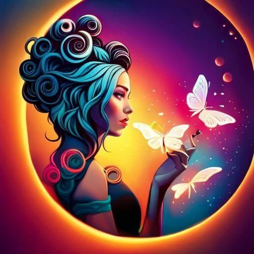 Woman with Glowing Flowers: Vector Art Portrait