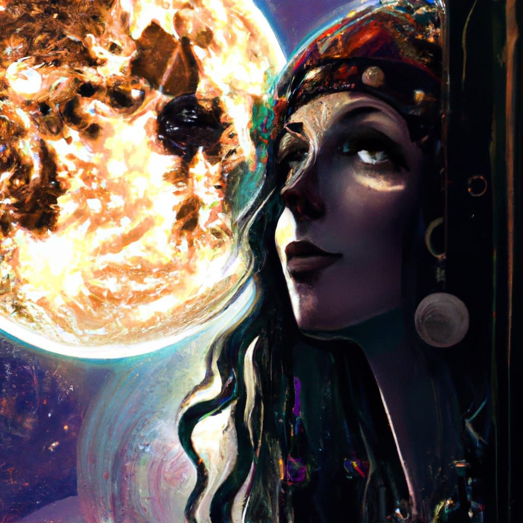 Gothic Hippie Moon Portrait in Hyperdetailed Digital Art