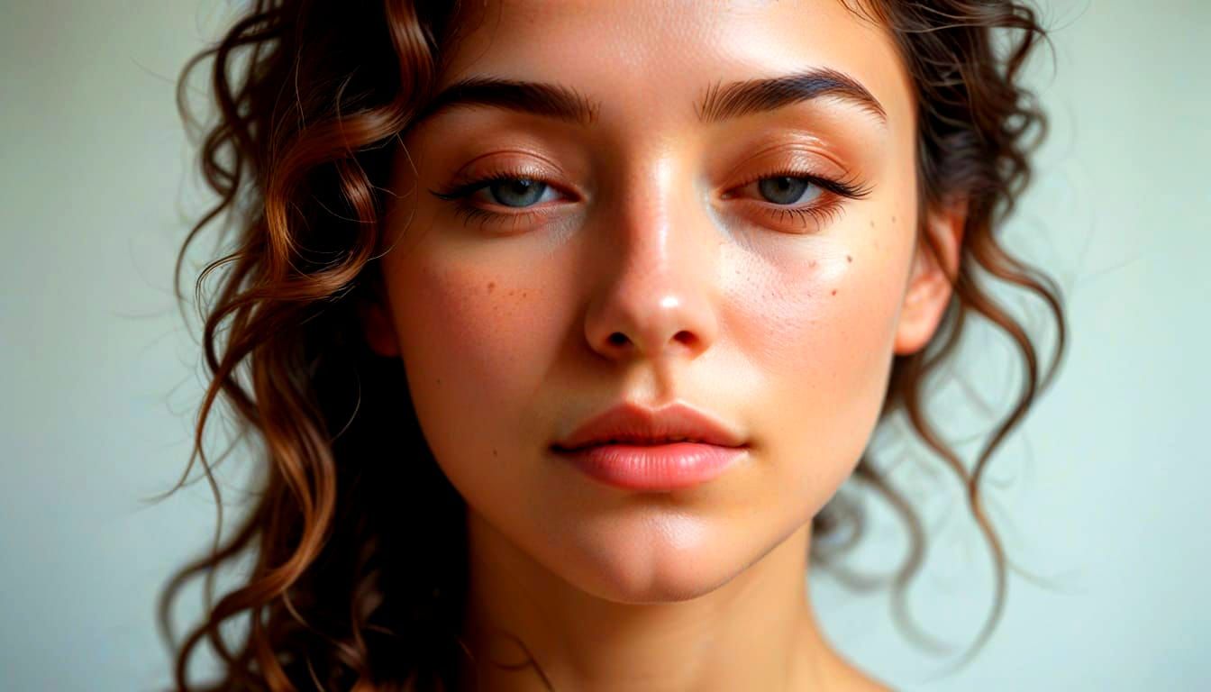 Serene Woman's Face with Flowing Hair in 8K