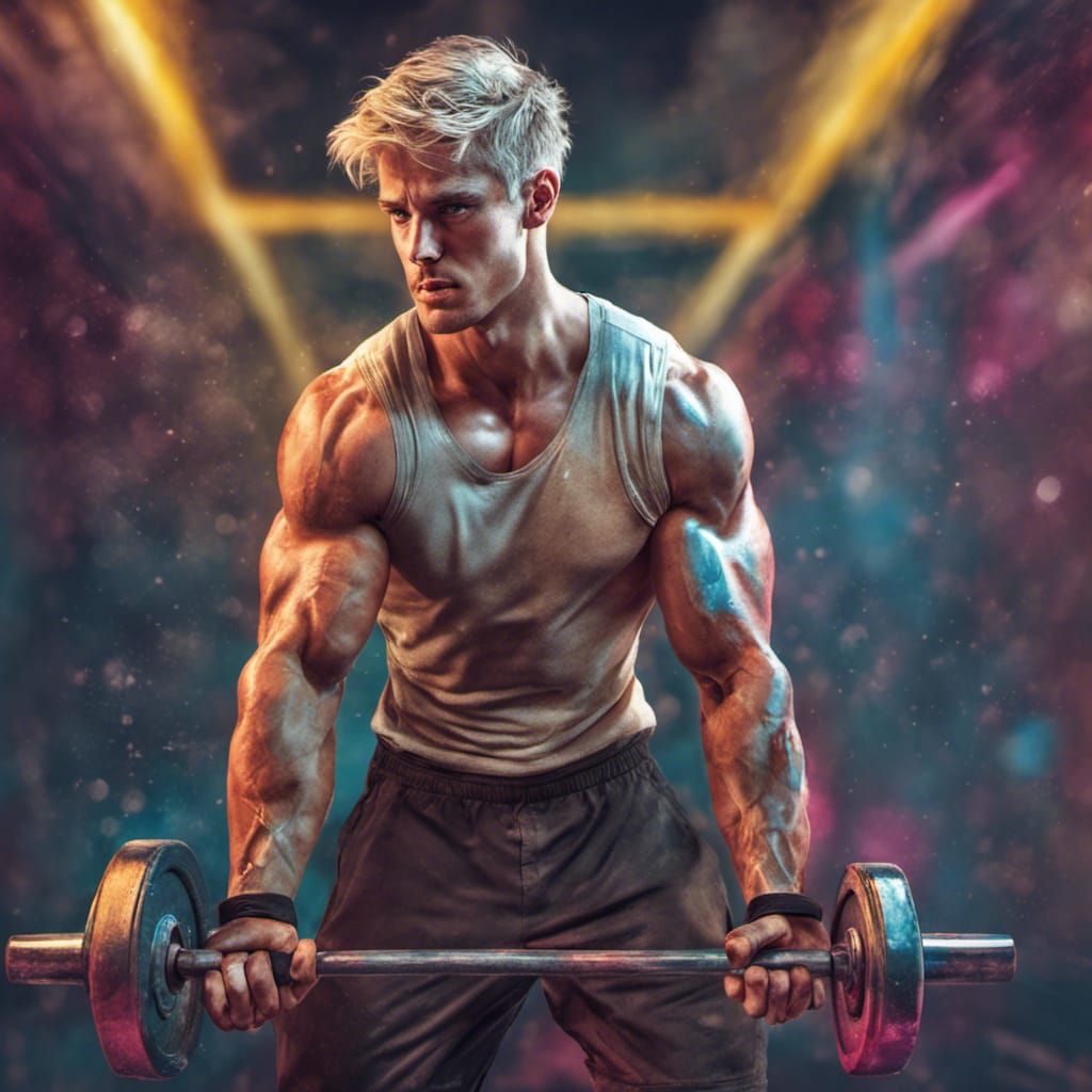 Attractive Blond Man Working Out: Hyperrealistic Splash Art