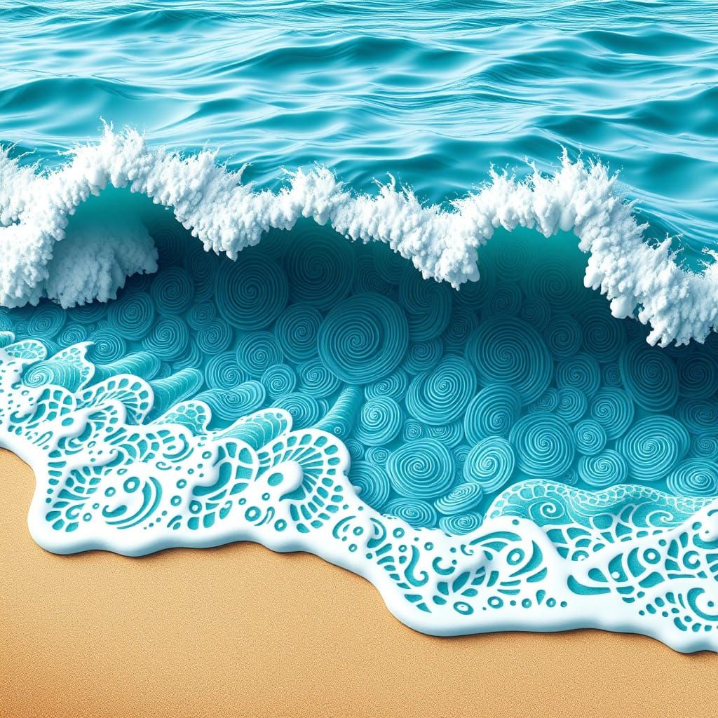 Turquoise Waves Dance with Zentangle Patterns