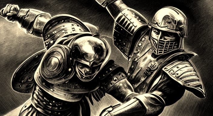 Ancient Roman Warriors Battle Scene in Pencil Drawing Style