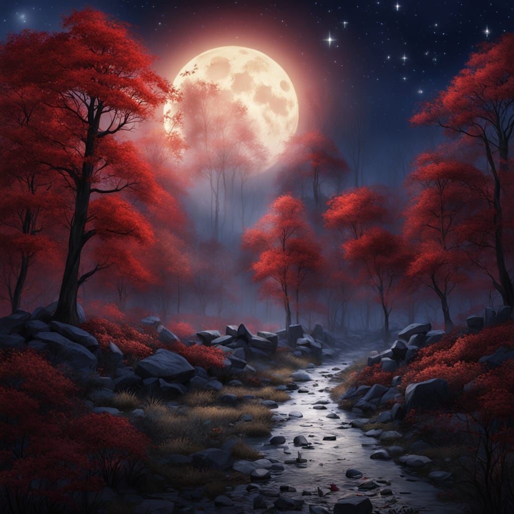 Enchanted Autumn Forest Under Full Moon