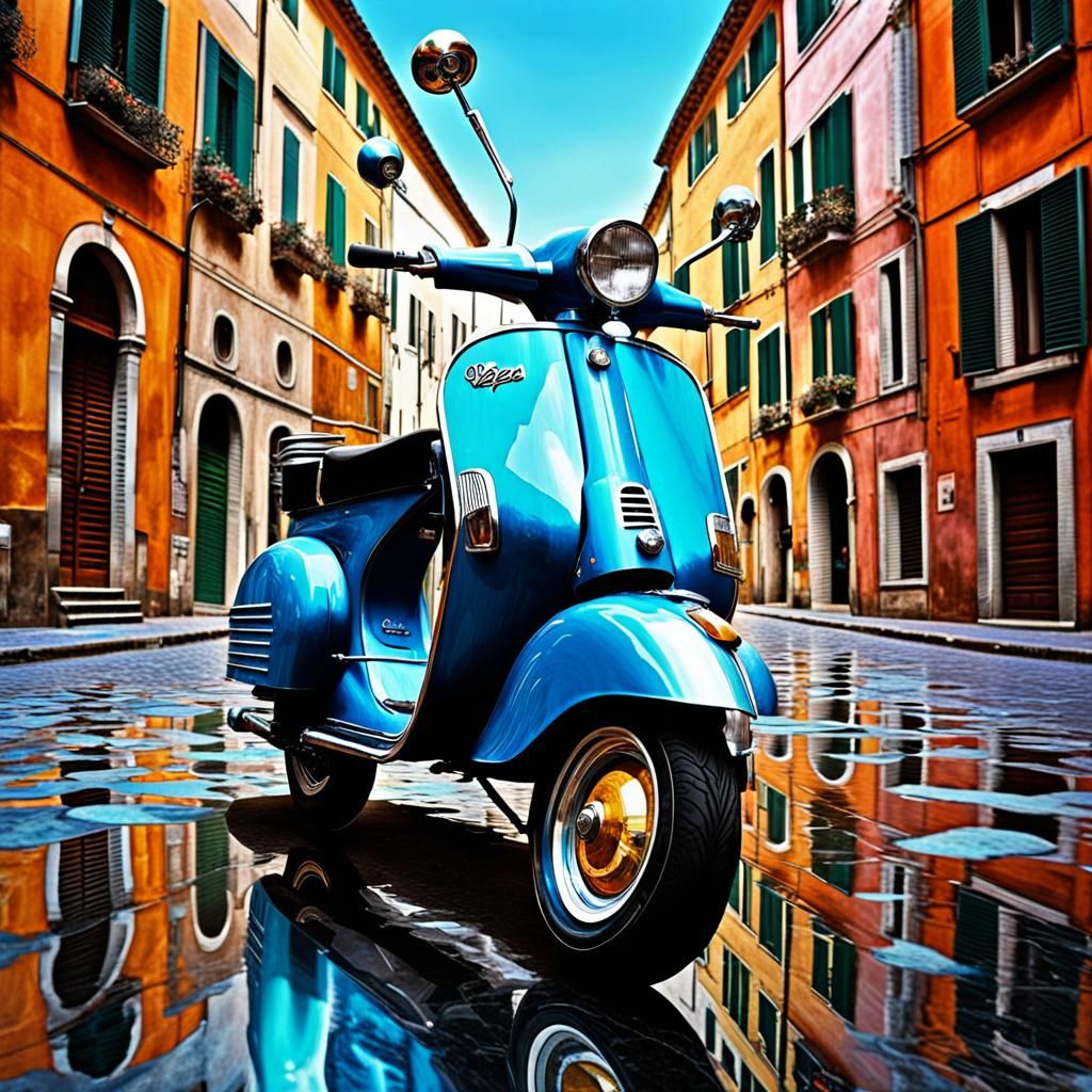 Vespa Scooter in Pop Art Surrealism