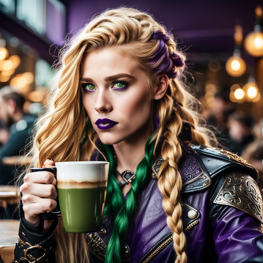 Valkyrie with Viking Features in Café