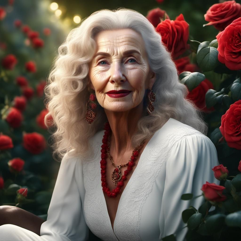 Sensual Woman in Rose Garden: Matte Painting