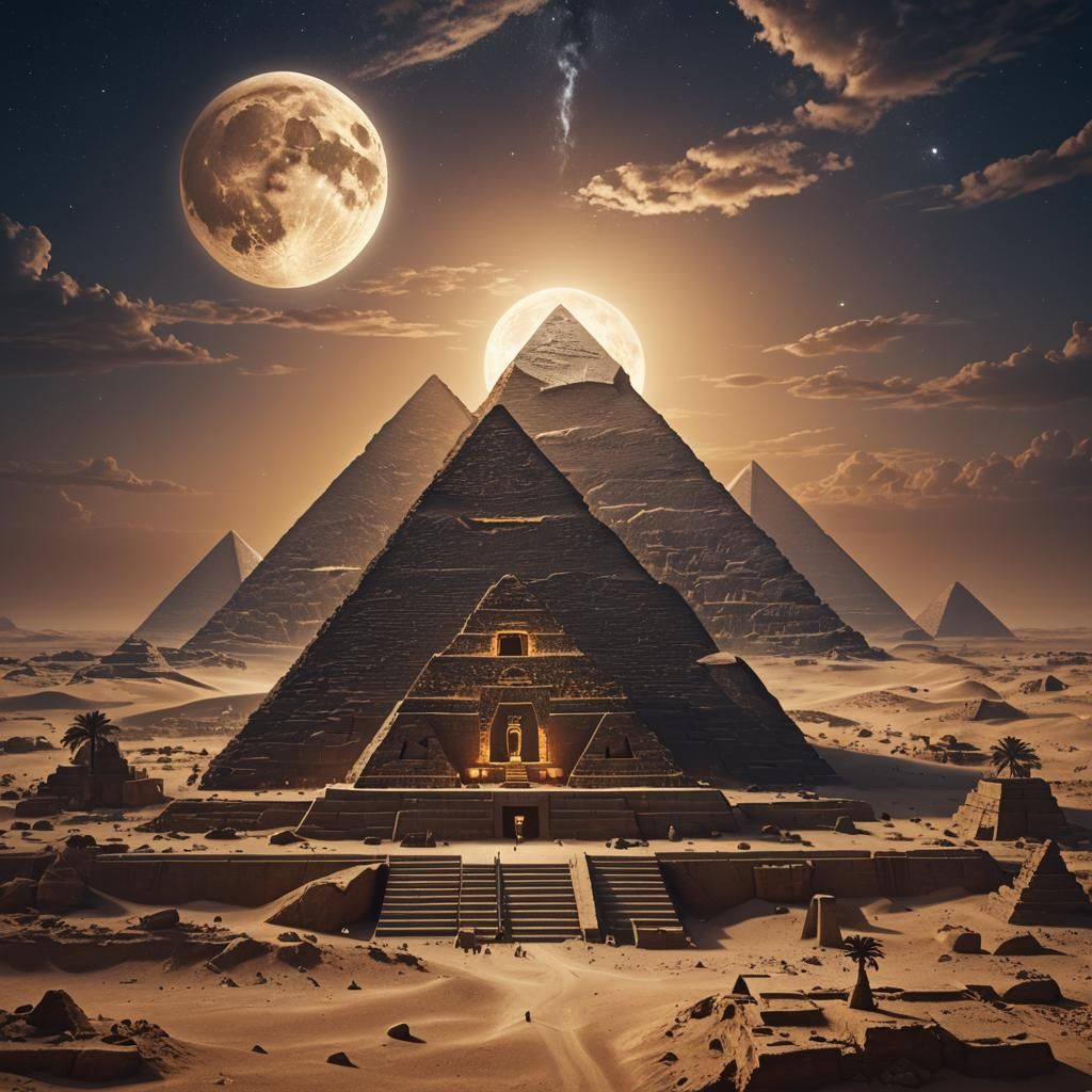 Egyptian Pyramid with Full Moon: Matte Painting