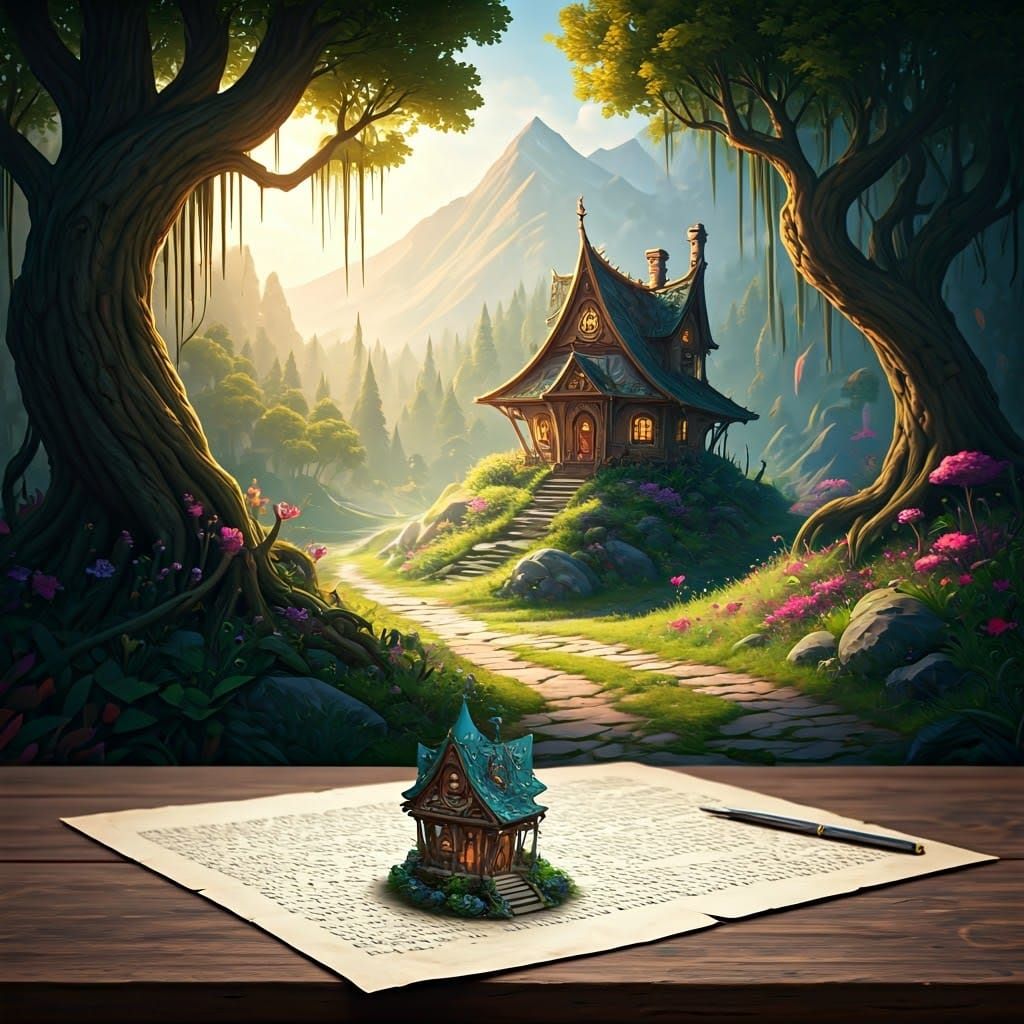 Enchanted Fairy House Rising from Parchment
