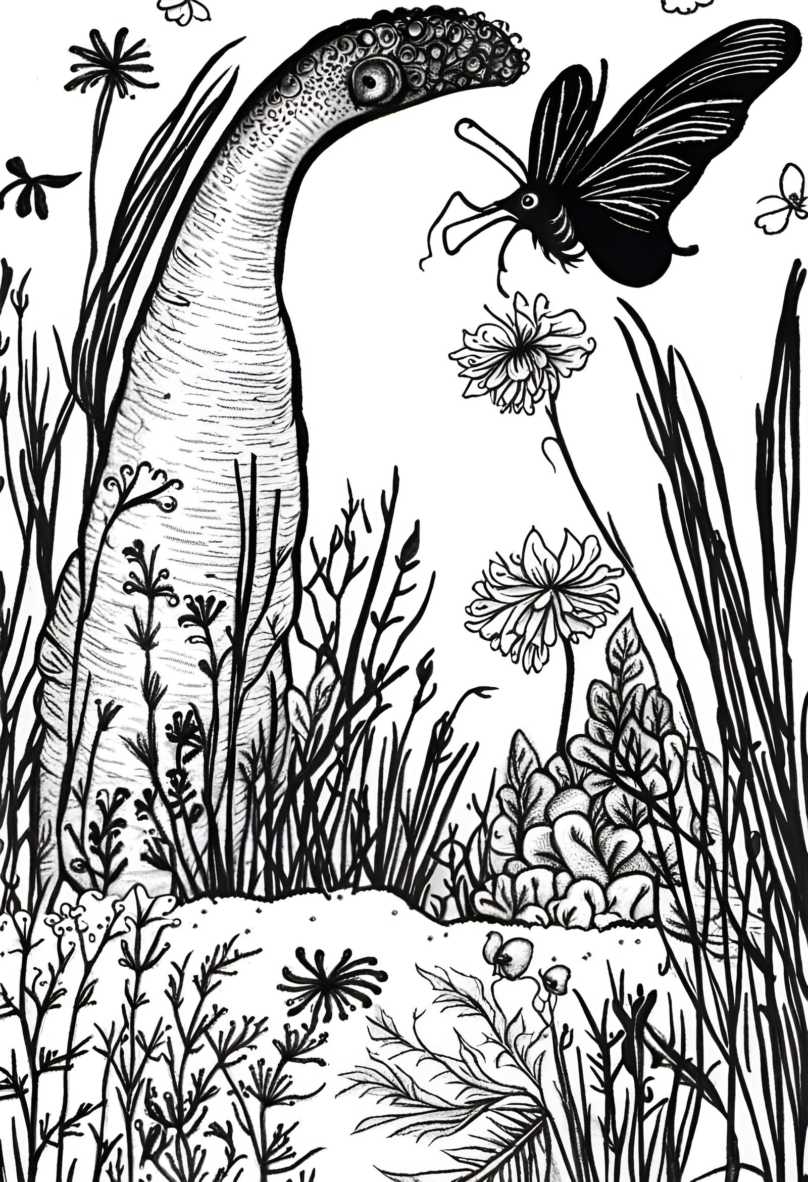 Meadow Menagerie: An Ink Illustration in Cel-Shaded Style