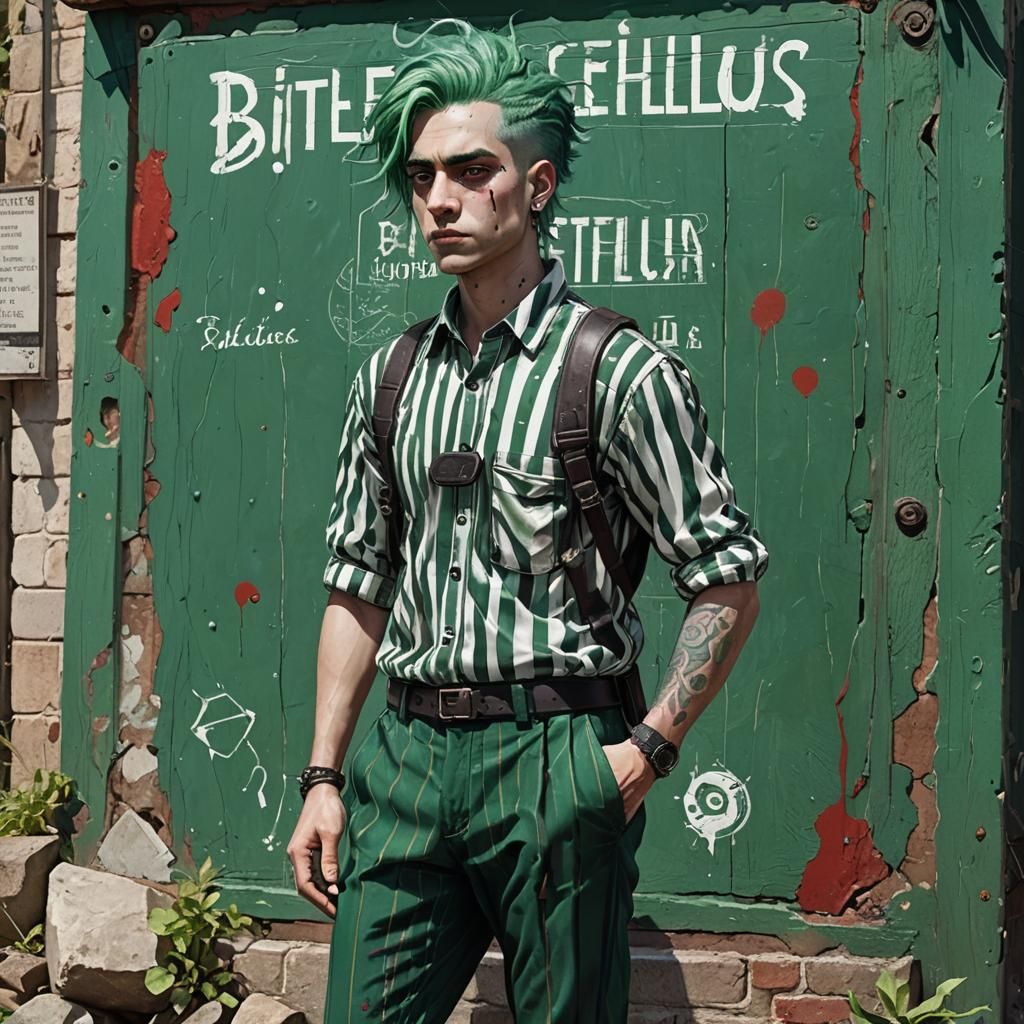 Hyper-realistic Man in Striped Suit, Digital Art