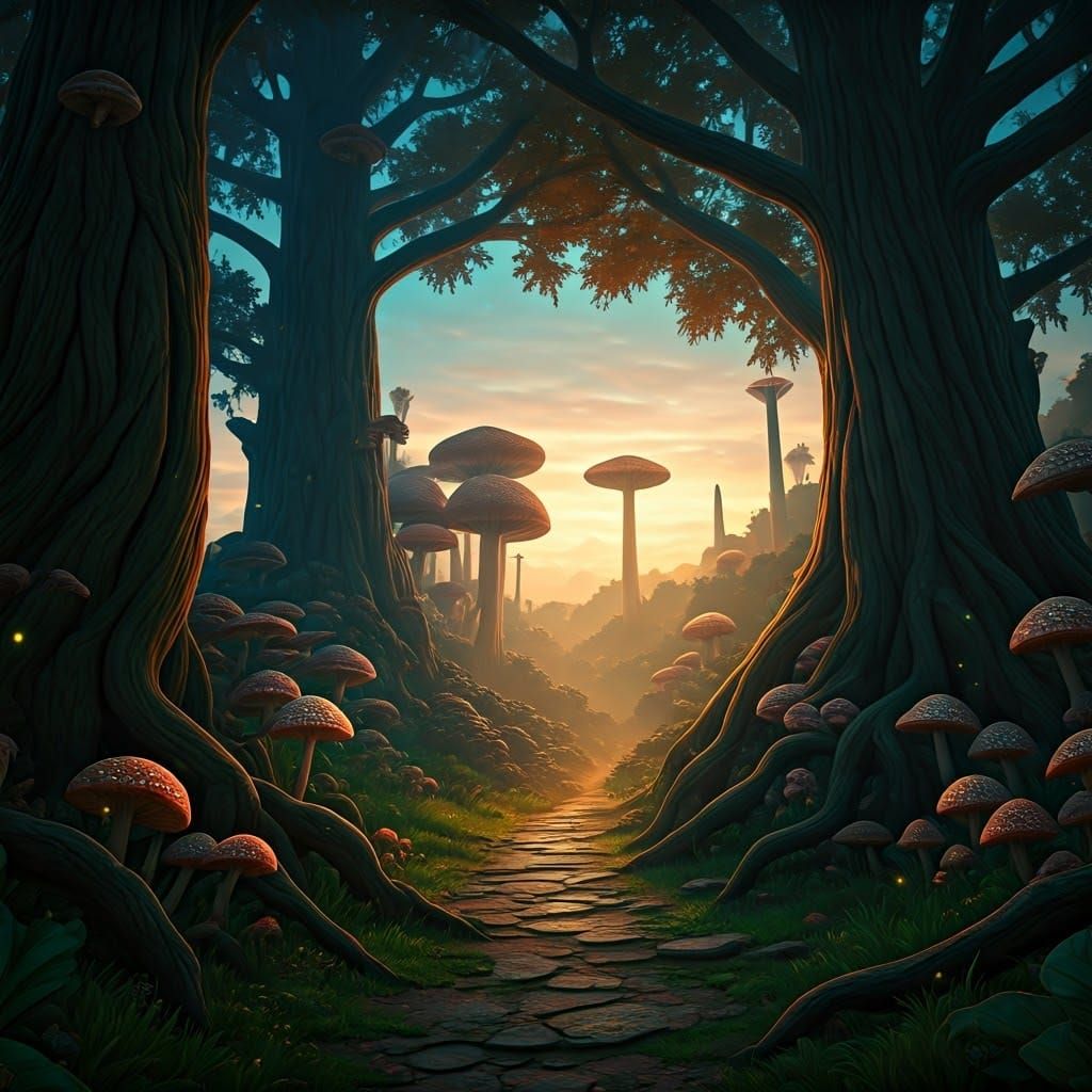 Dreamlike Vacation Scene in Vibrant Fantasy Landscape