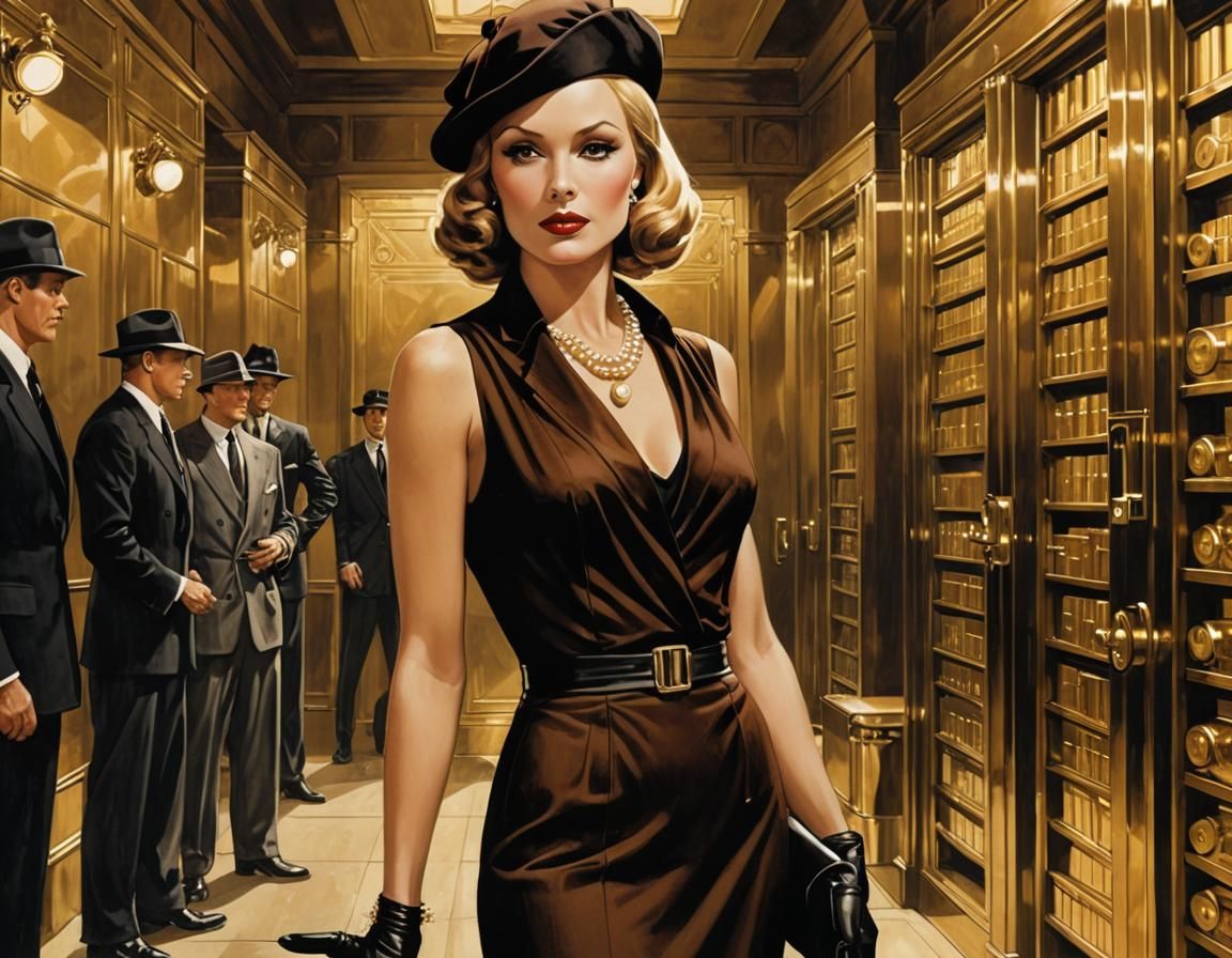 Bonnie in Bank Vault, Golden Age Illustration