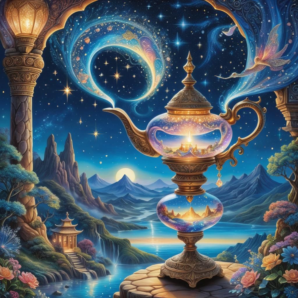 “Stunning and beautiful starry oriental landscape pouring from a delicate crystal Magic lamp Aladdin!!!”
Josephine Wal...
