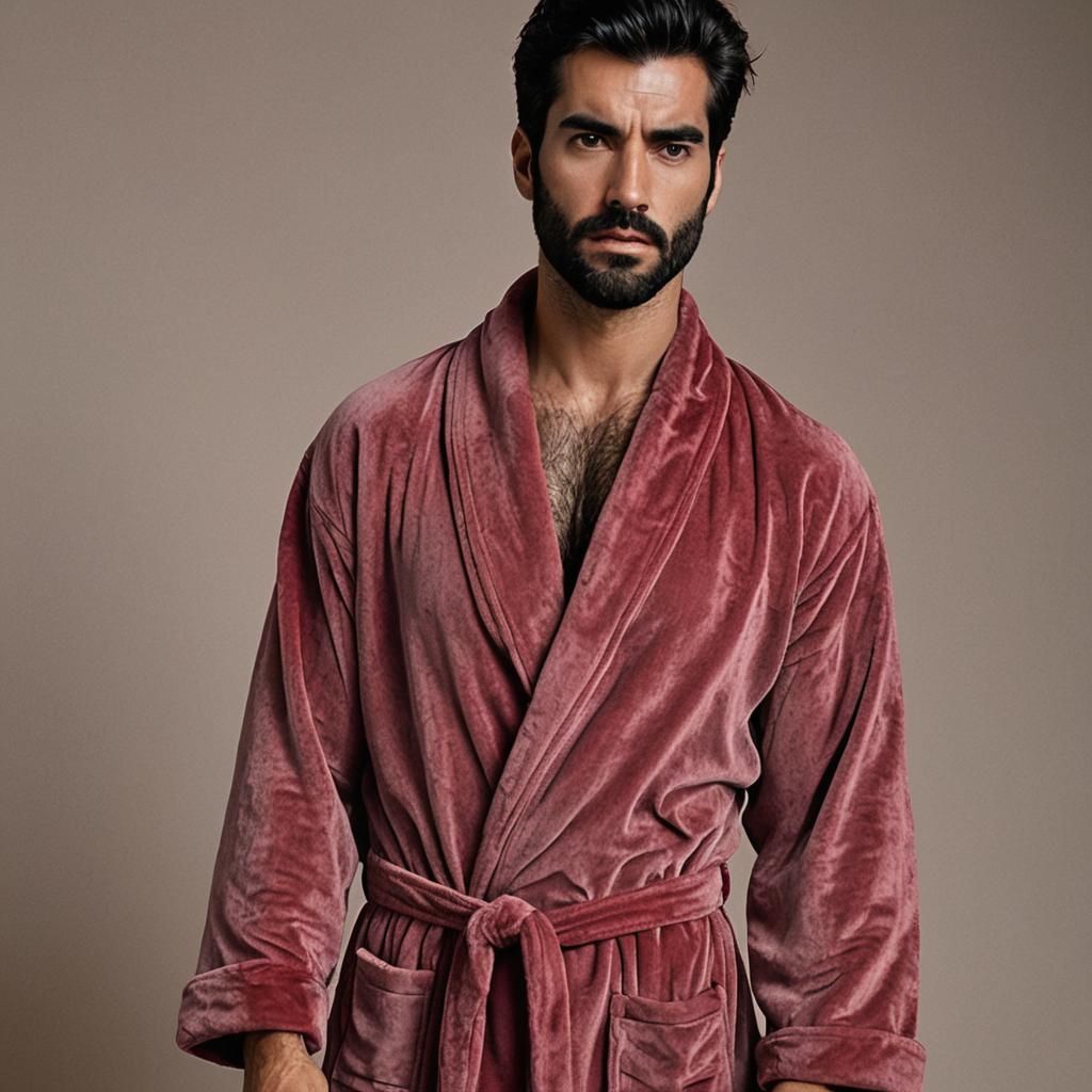 Brooding Spanish Man in Crimson Velvet Robe