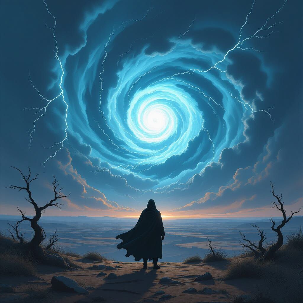 Apocalyptic Vision: Figure Gazing at Cosmic Vortex